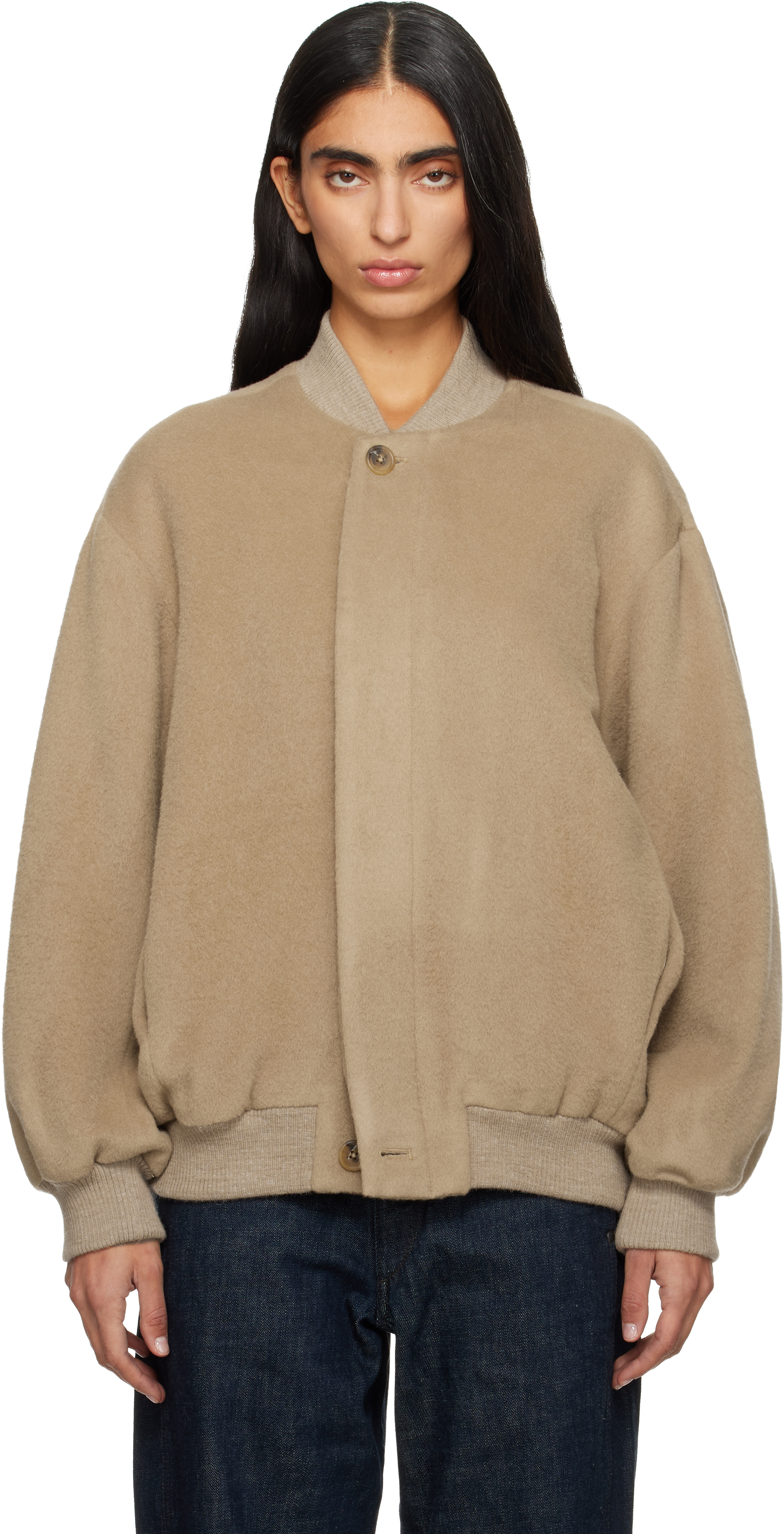 Lauren Manoogian Beige Brush Bomber Jacket In Brown