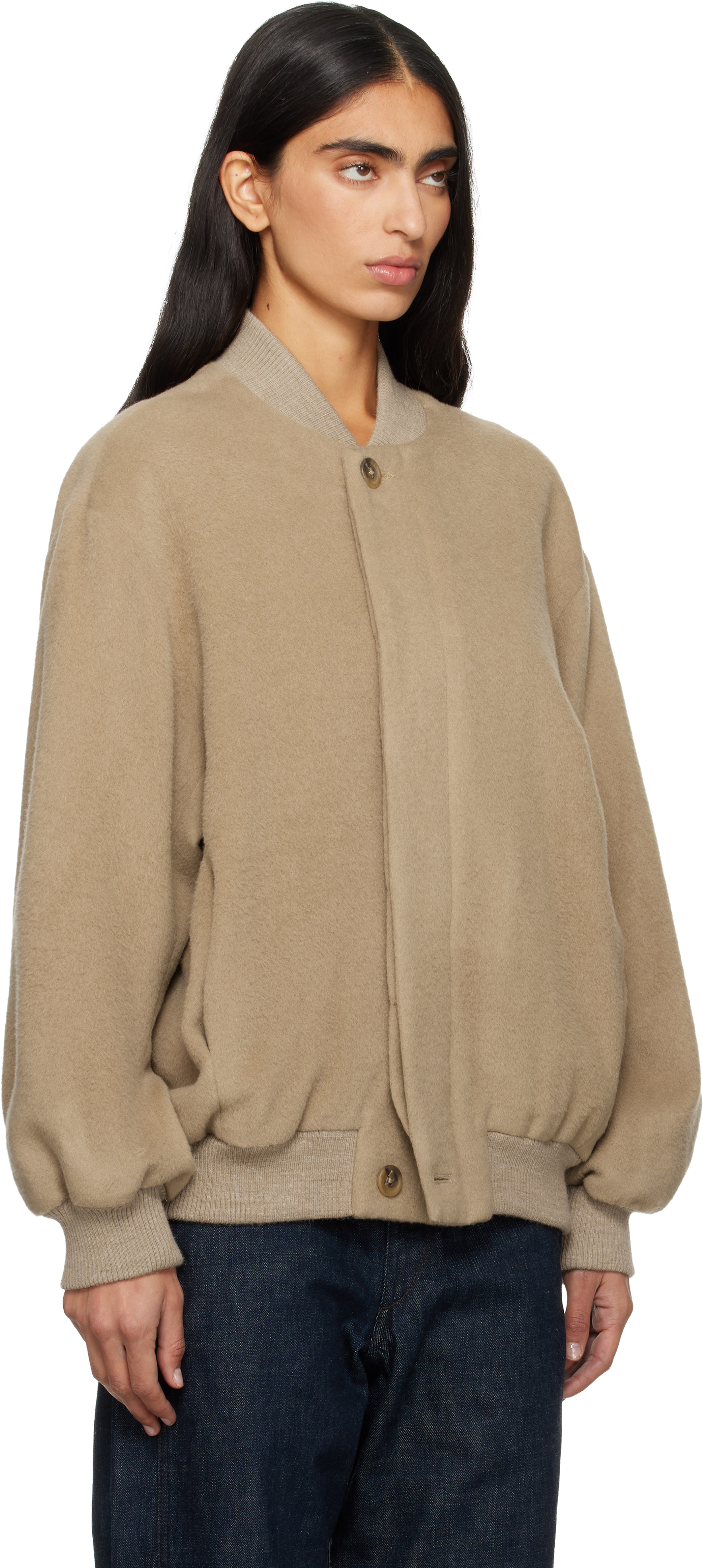 Lauren Manoogian Beige Brush Bomber Jacket In Brown