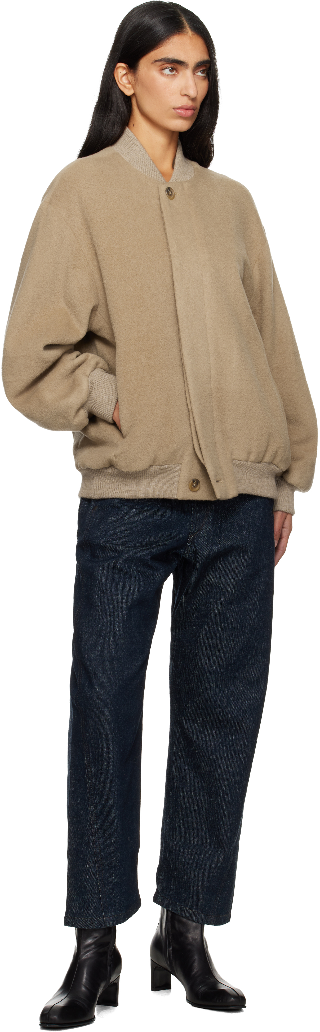 Lauren Manoogian Beige Brush Bomber Jacket In Brown