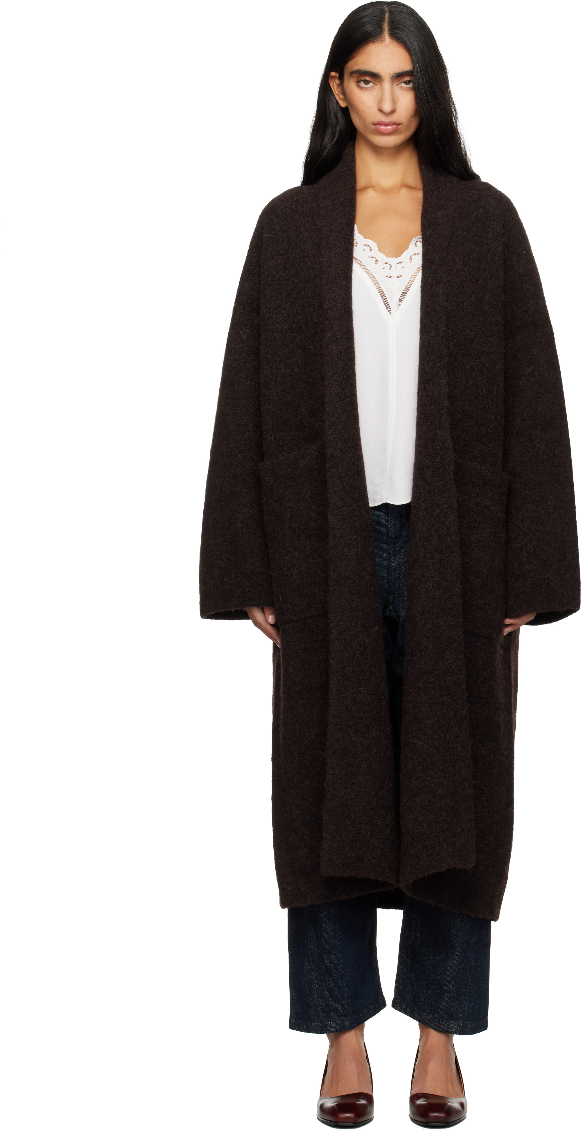 Lauren Manoogian Brown Double Face Long Coat In Burgundy