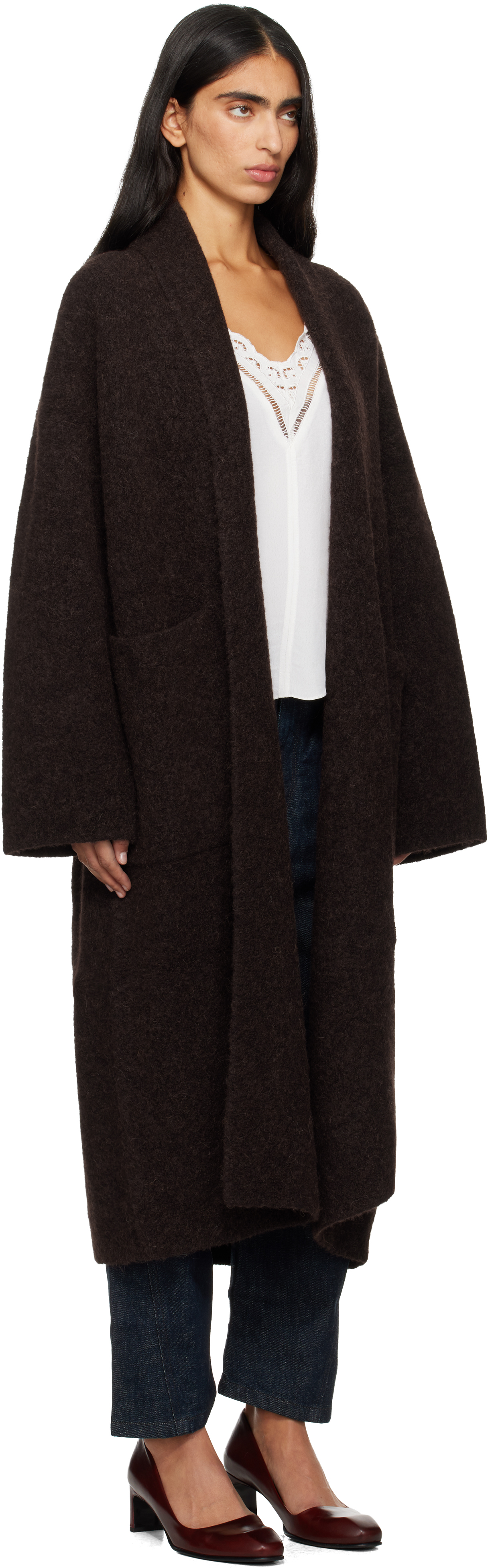 Lauren Manoogian Brown Double Face Long Coat In Burgundy