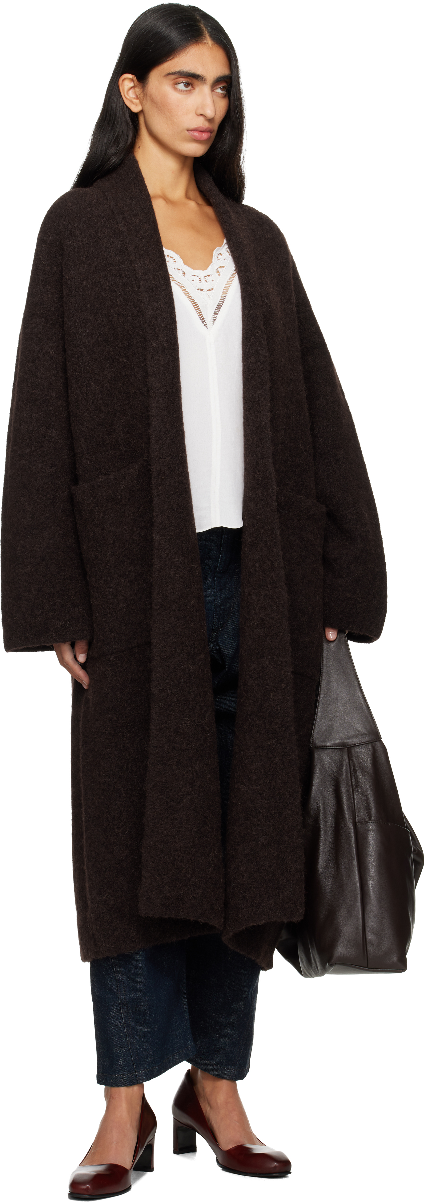 Lauren Manoogian Brown Double Face Long Coat In Burgundy