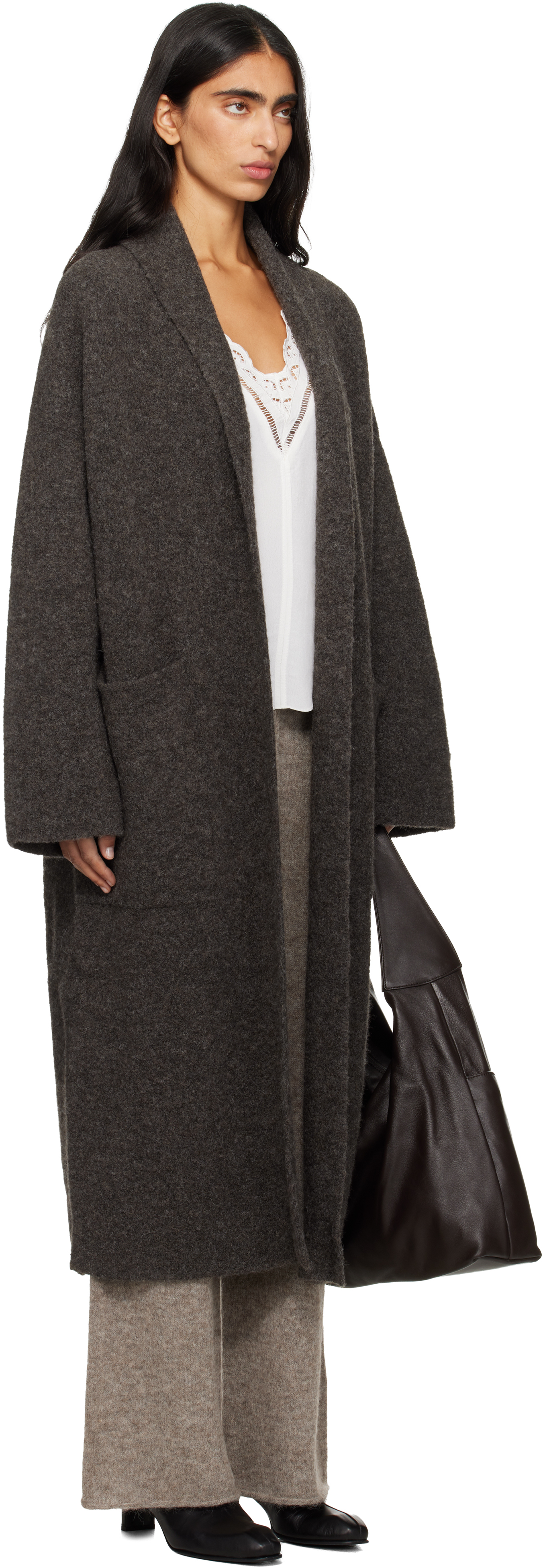 Lauren Manoogian Gray Double Face Long Coat In Black