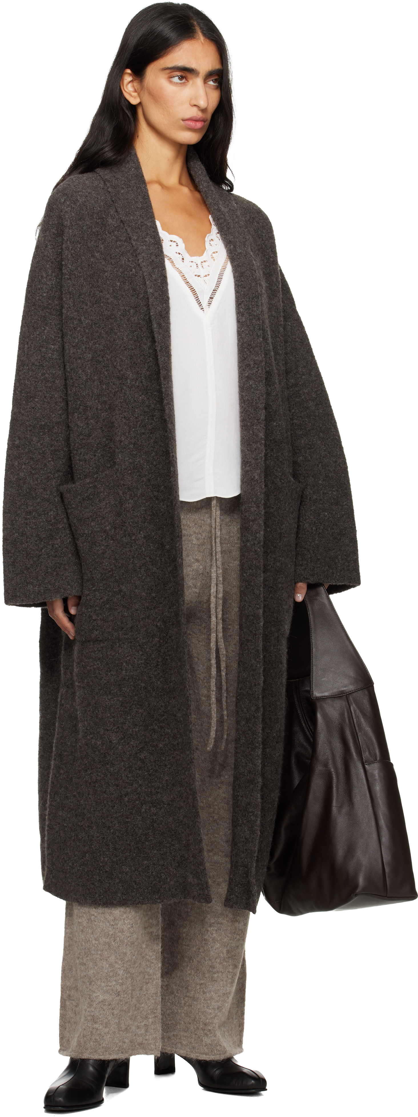 Lauren Manoogian Gray Double Face Long Coat In Black