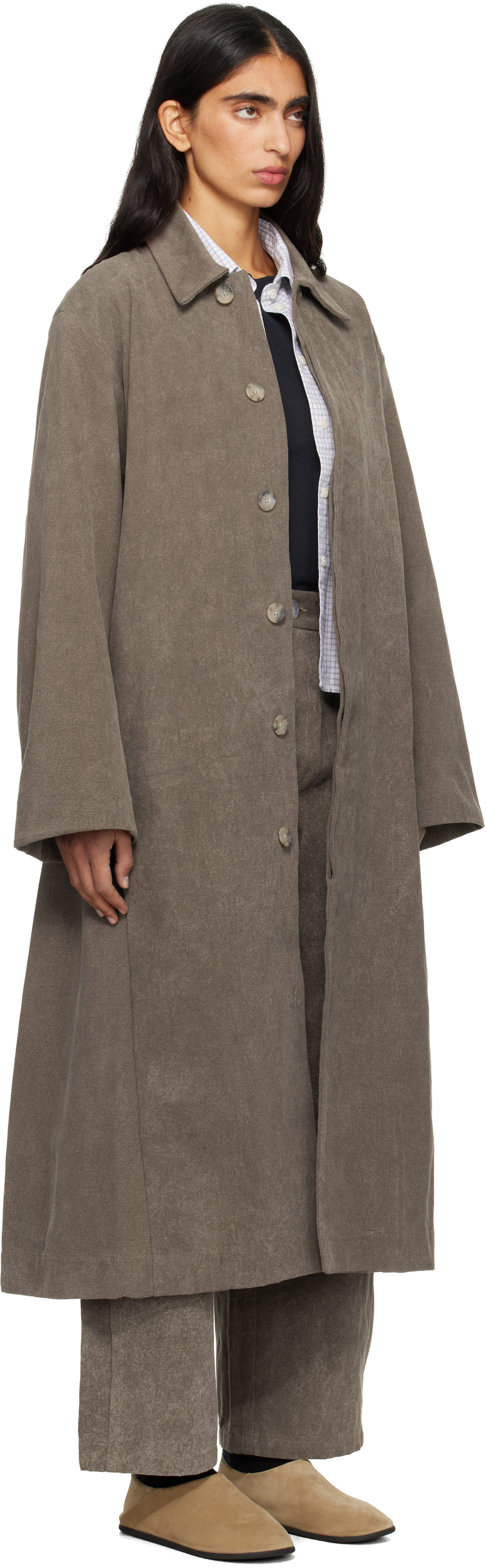 Lauren Manoogian Taupe Canvas Car Coat In Brown