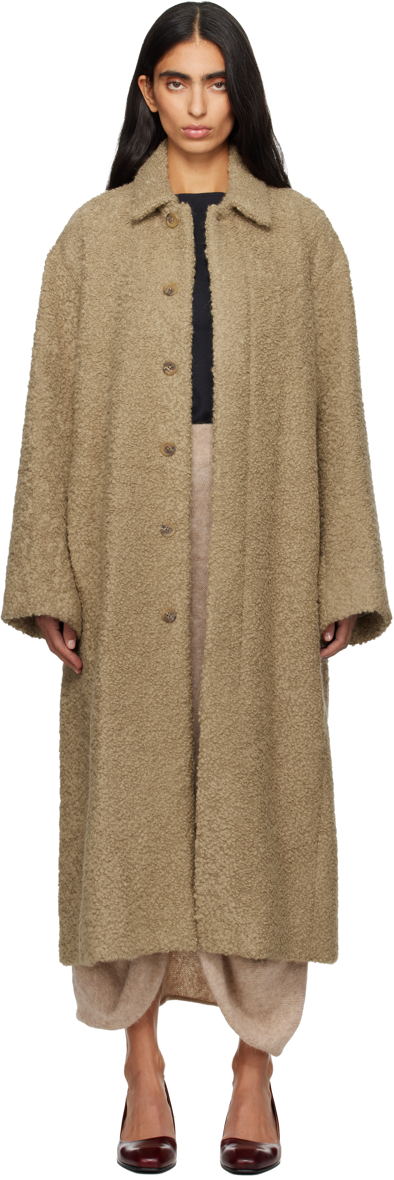 Lauren Manoogian Beige Boucle Coat In Brown