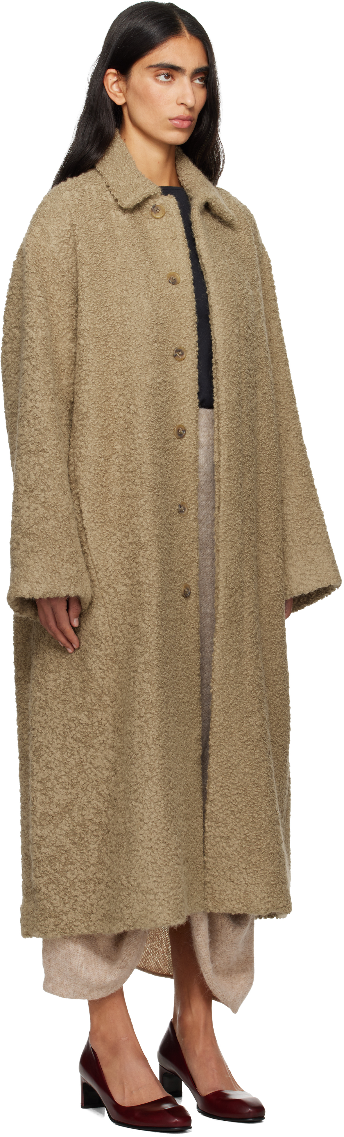 Lauren Manoogian Beige Boucle Coat In Brown