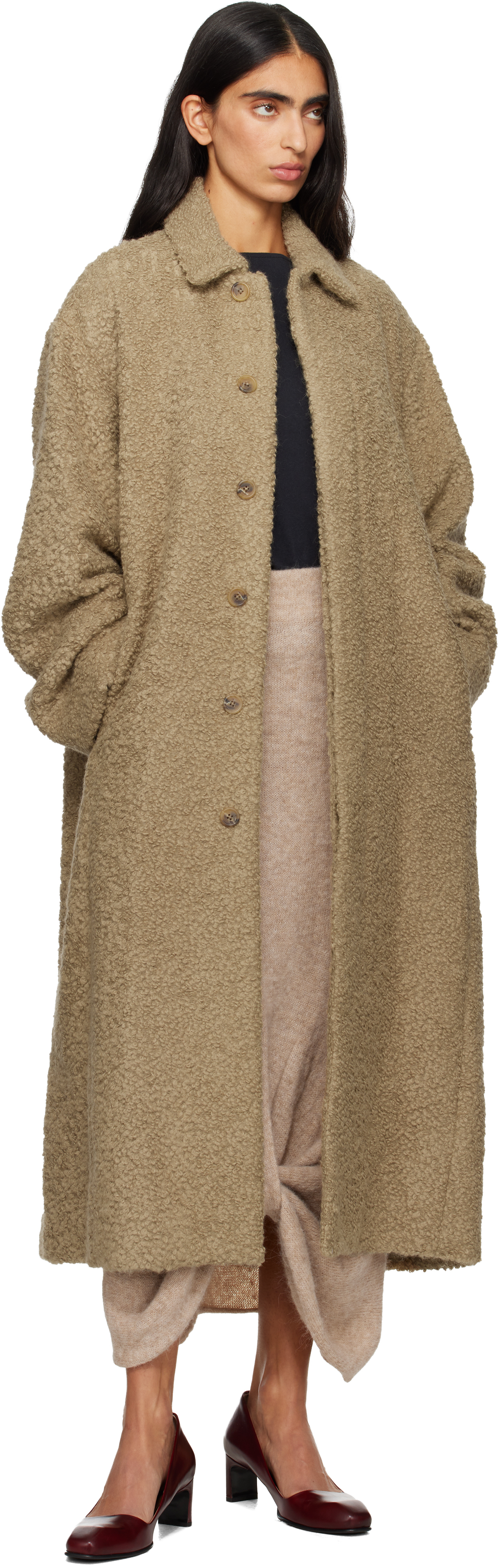 Lauren Manoogian Beige Boucle Coat In Brown