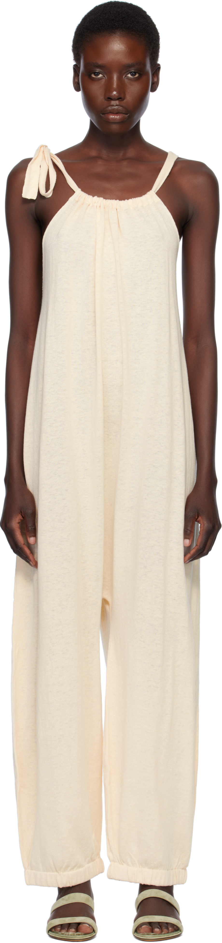 Beige Gather Jumpsuit