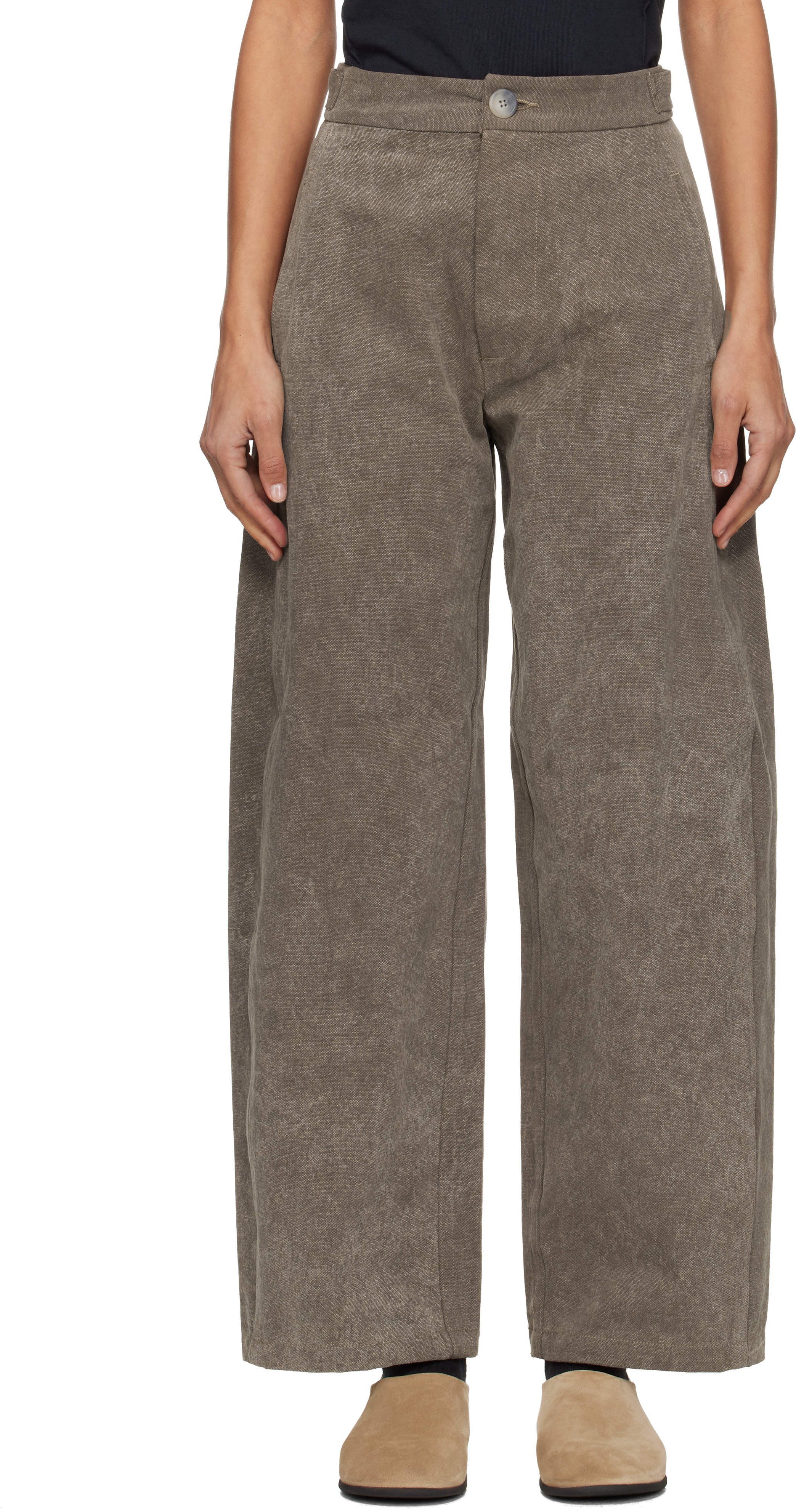 Lauren Manoogian Taupe Canvas Trousers In Gray