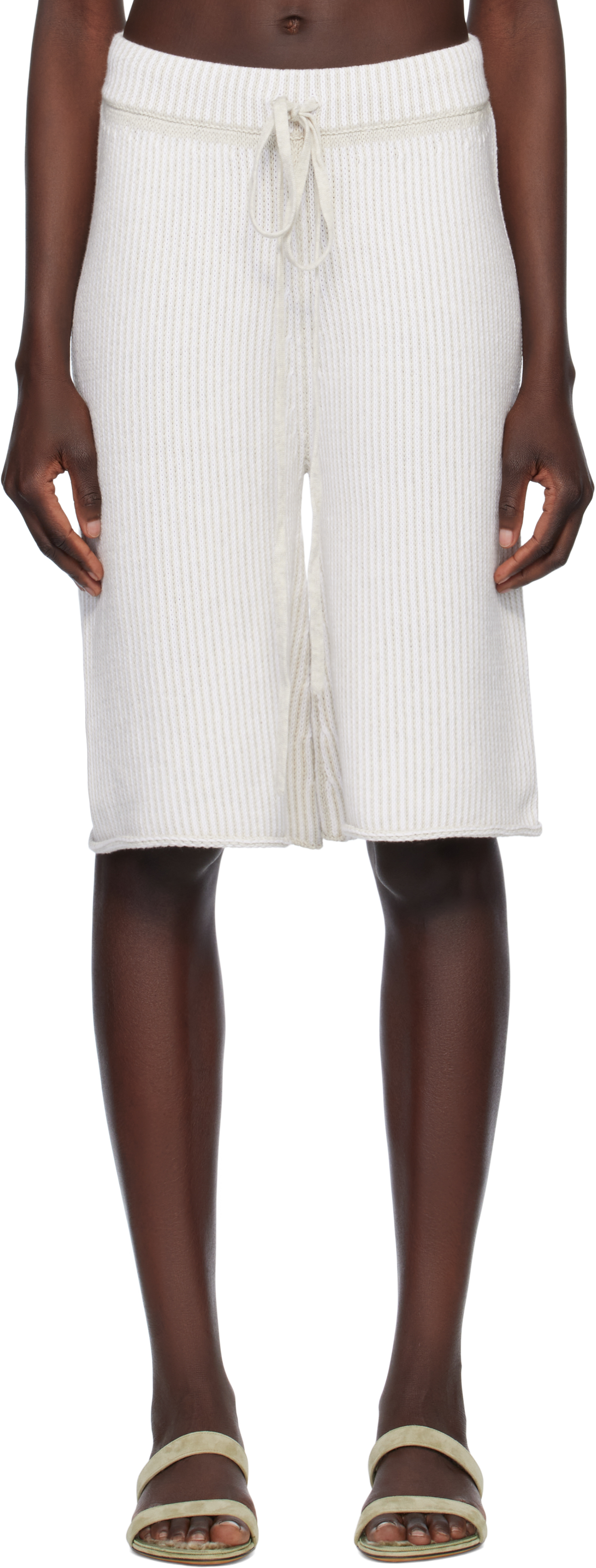 Beige & White Linea Shorts