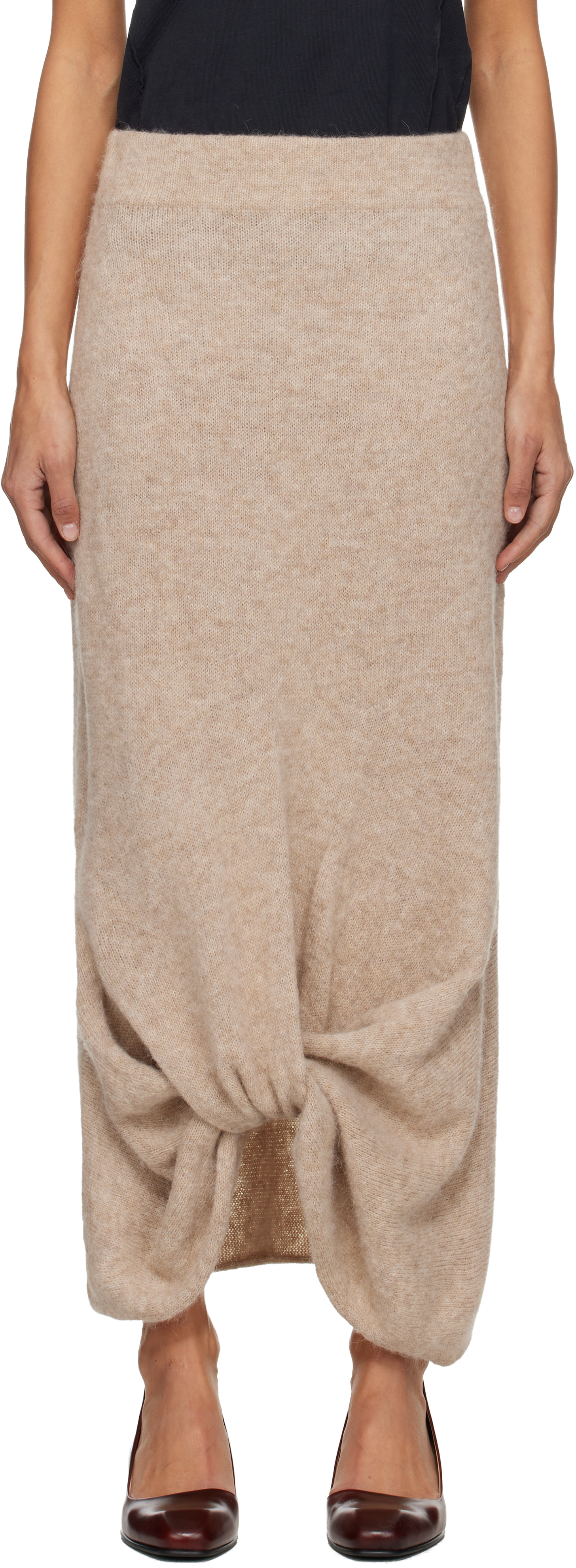 Lauren Manoogian Beige Knot Midi Skirt In Brown