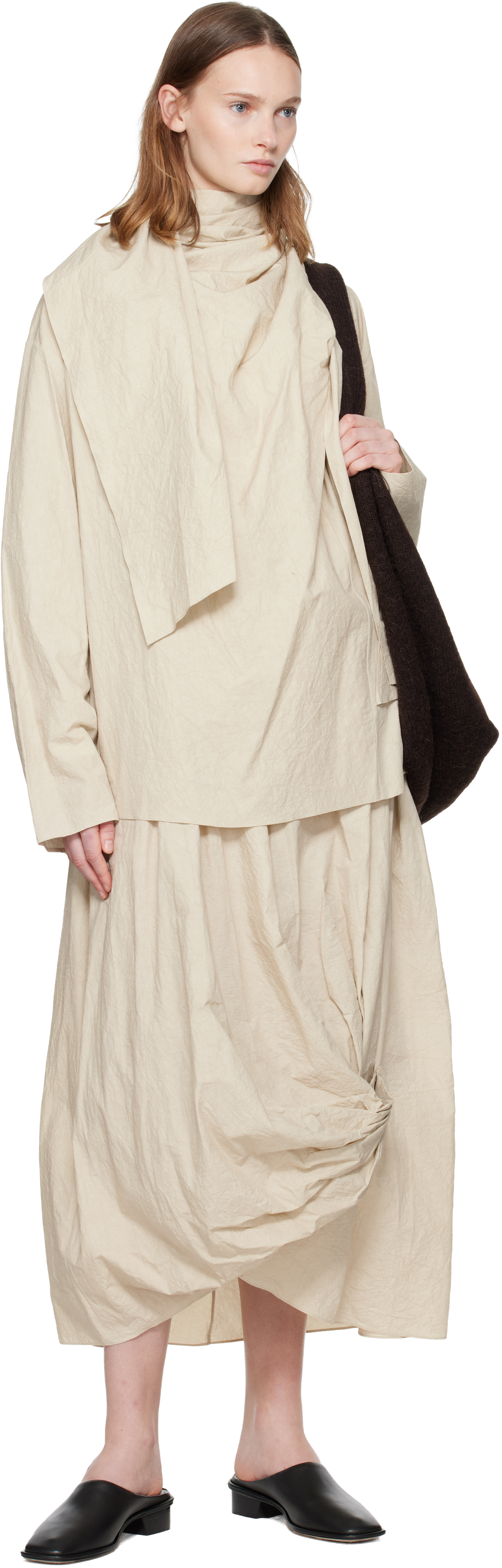 Lauren Manoogian Off-white Twist Midi Skirt In Neutral