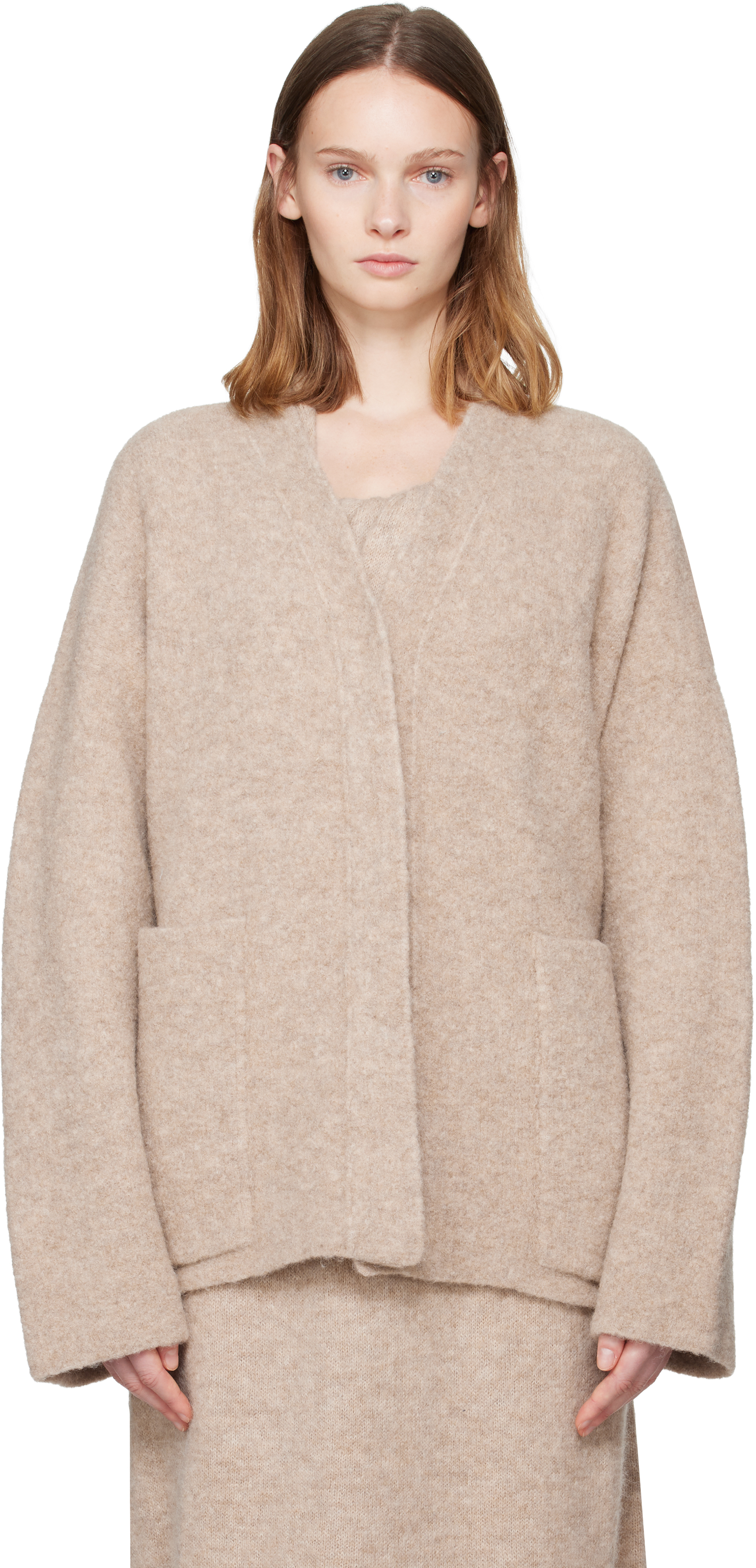 Lauren Manoogian Beige Double Face Cardigan In Brown