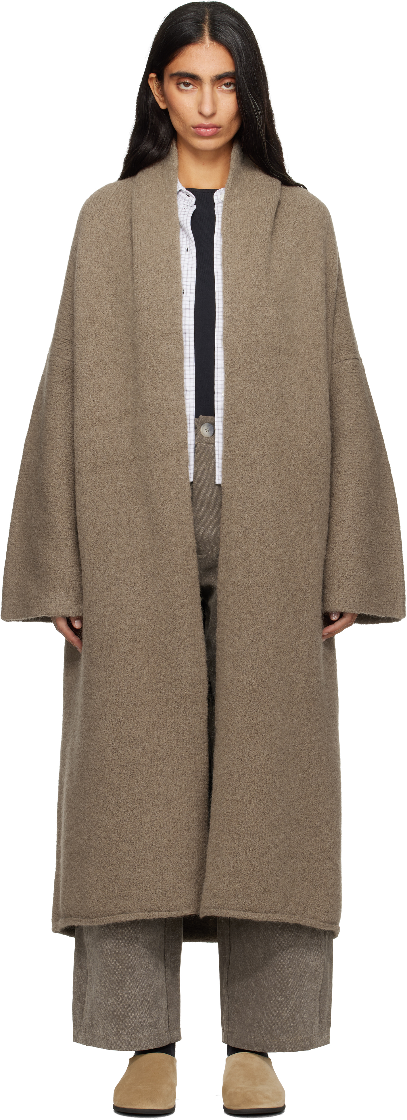 Lauren Manoogian Beige Long Shawl Cardigan In Brown