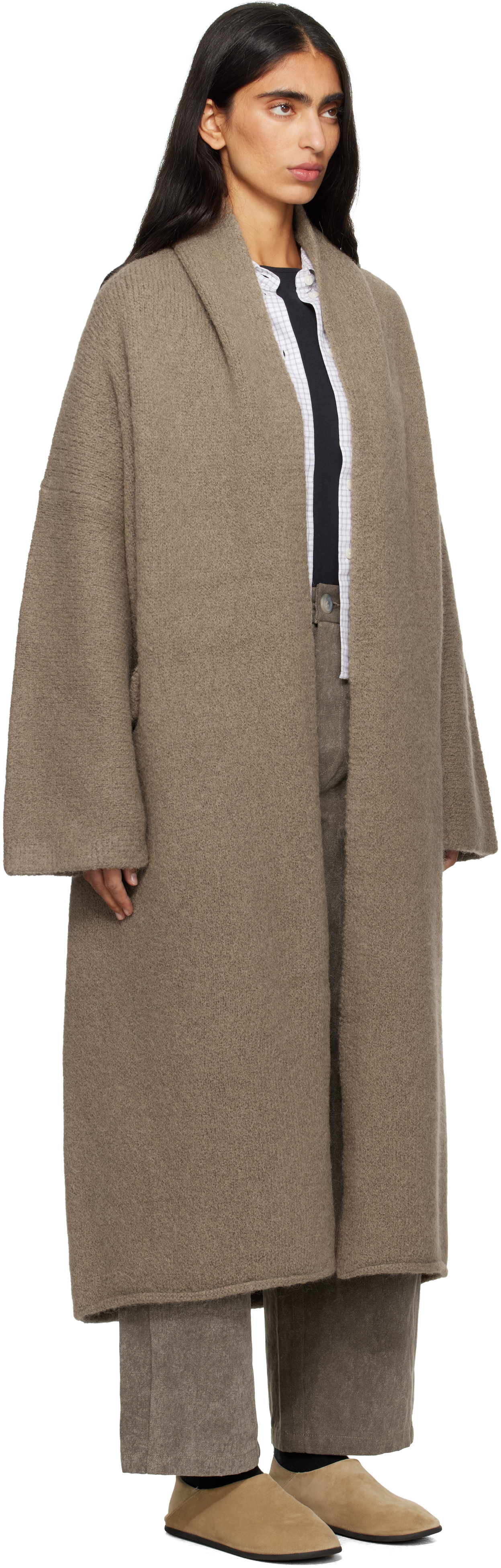 Lauren Manoogian Beige Long Shawl Cardigan In Brown
