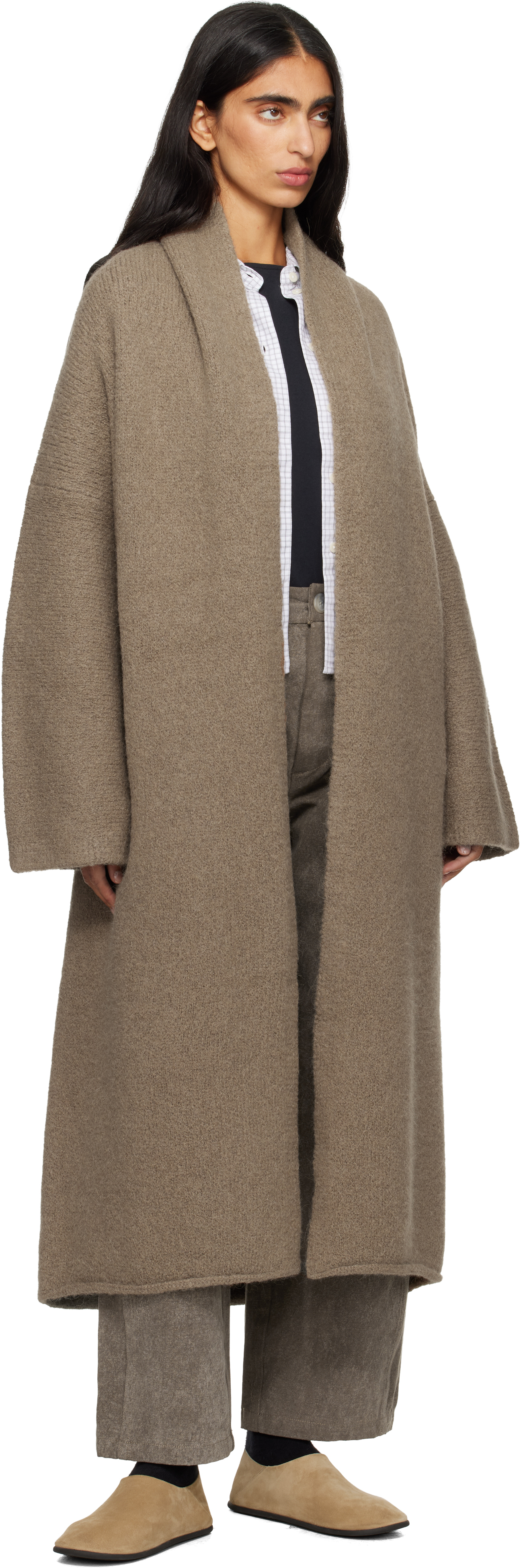 Lauren Manoogian Beige Long Shawl Cardigan In Brown