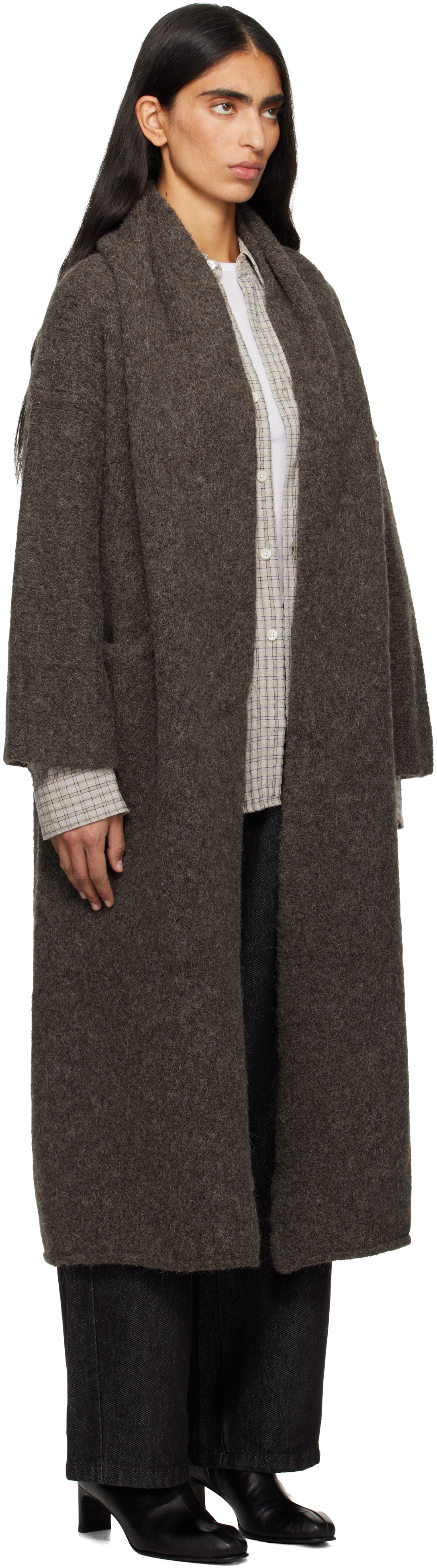 Lauren Manoogian Gray Long Shawl Cardigan In Brown