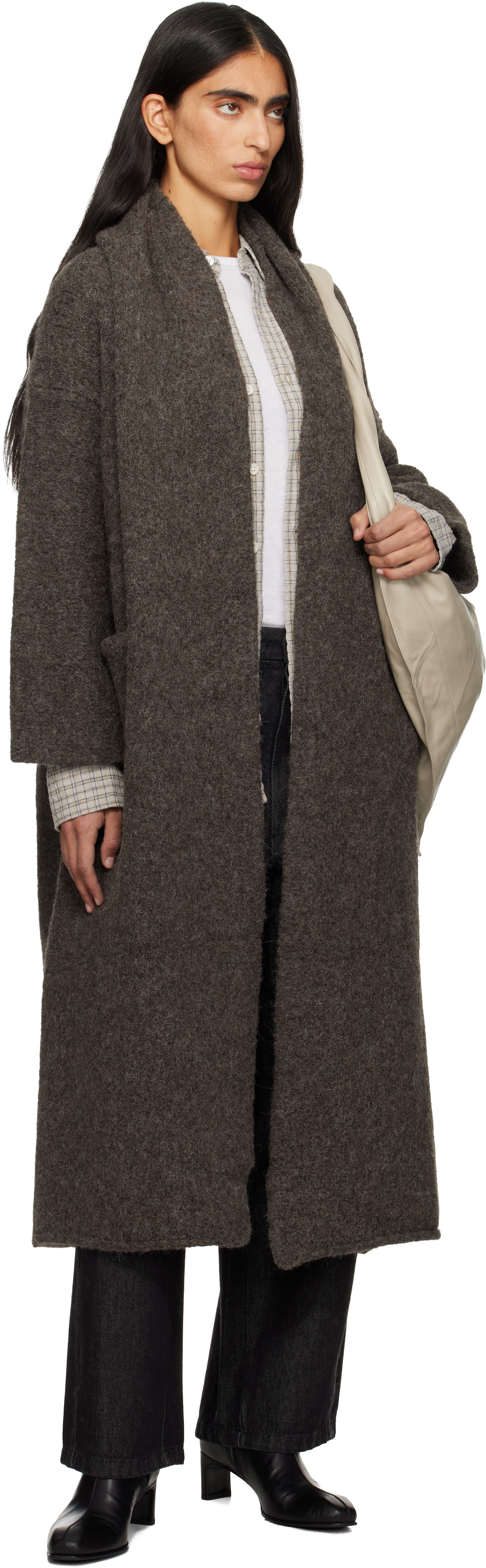 Lauren Manoogian Gray Long Shawl Cardigan In Brown