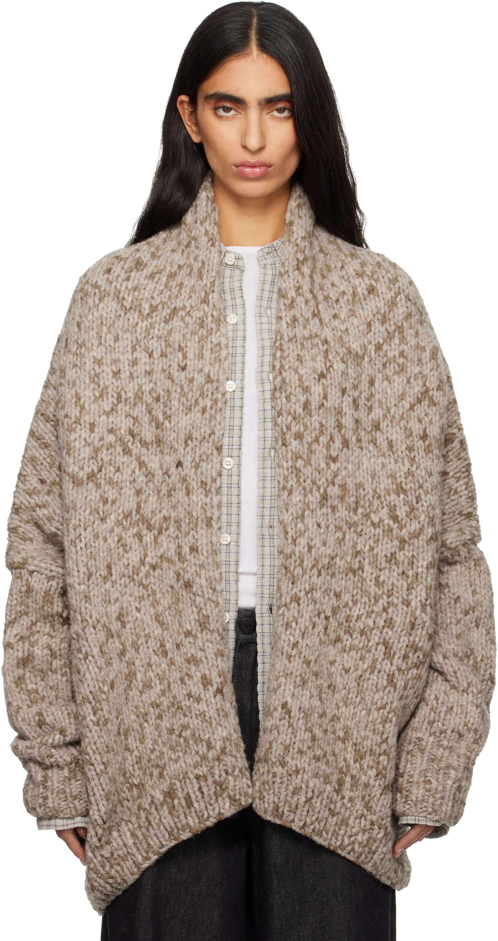 Lauren Manoogian Beige Handknit Paint L/s Cocoon Cardigan In Multi
