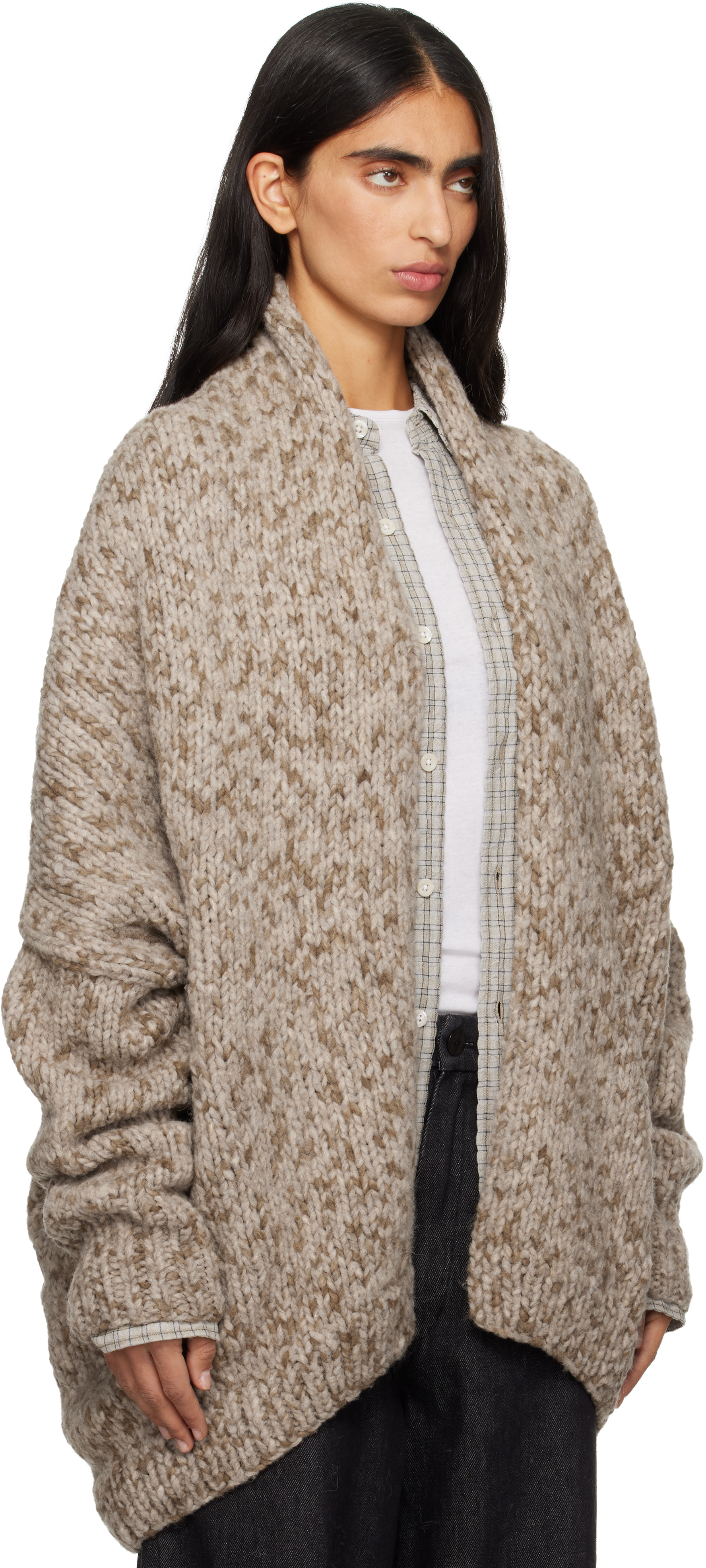 Lauren Manoogian Beige Handknit Paint L/s Cocoon Cardigan In Multi