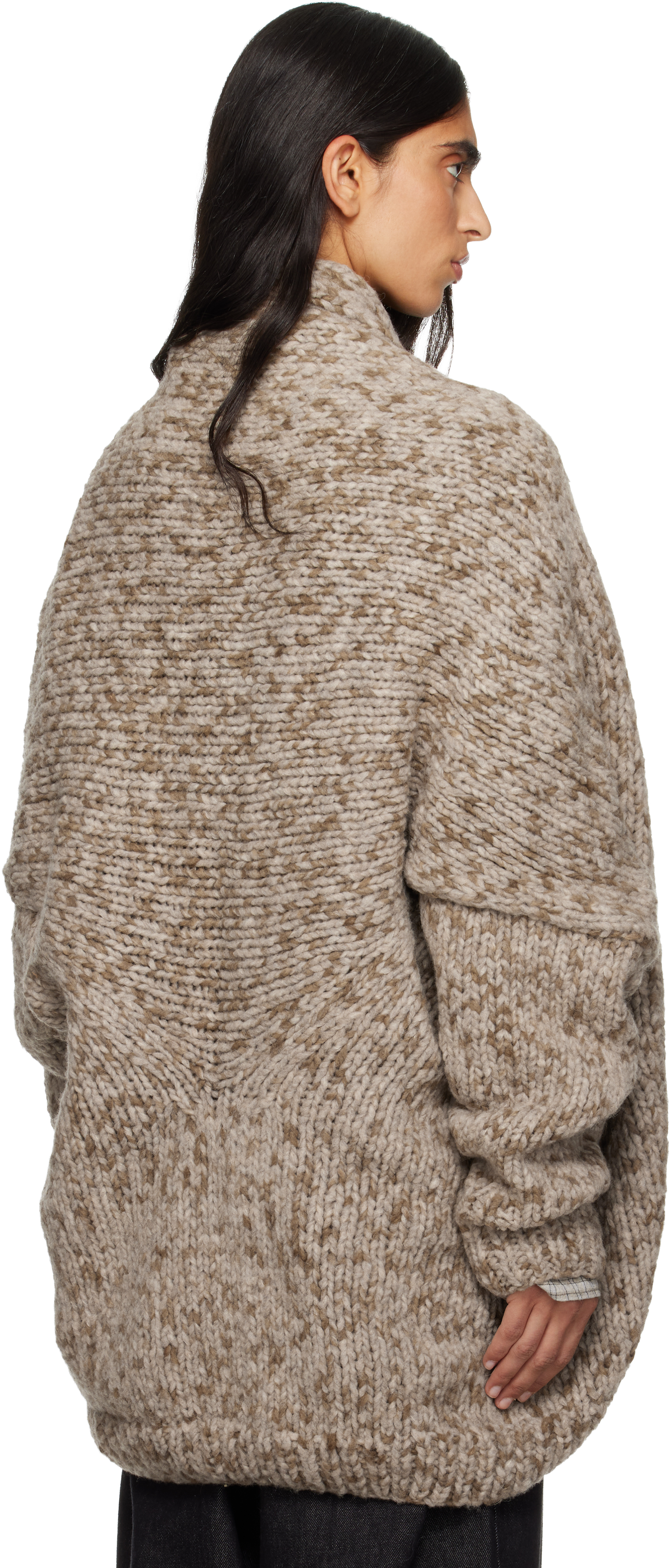 Lauren Manoogian Beige Handknit Paint L/s Cocoon Cardigan In Multi