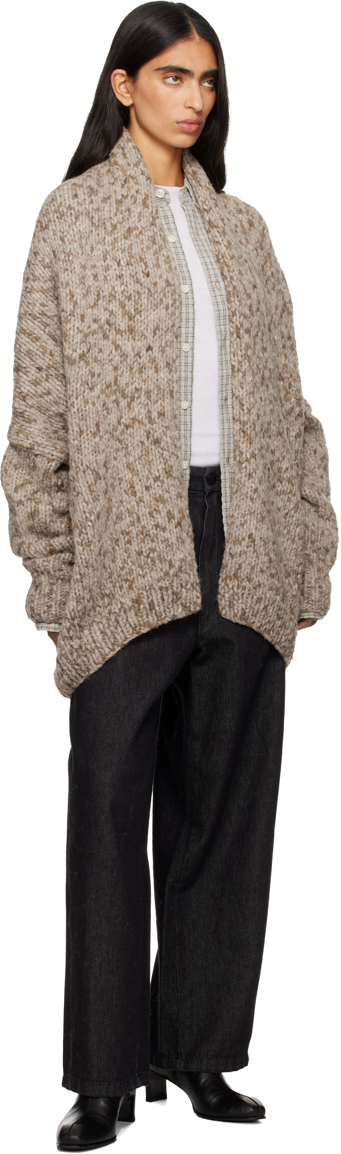 Lauren Manoogian Beige Handknit Paint L/s Cocoon Cardigan In Multi