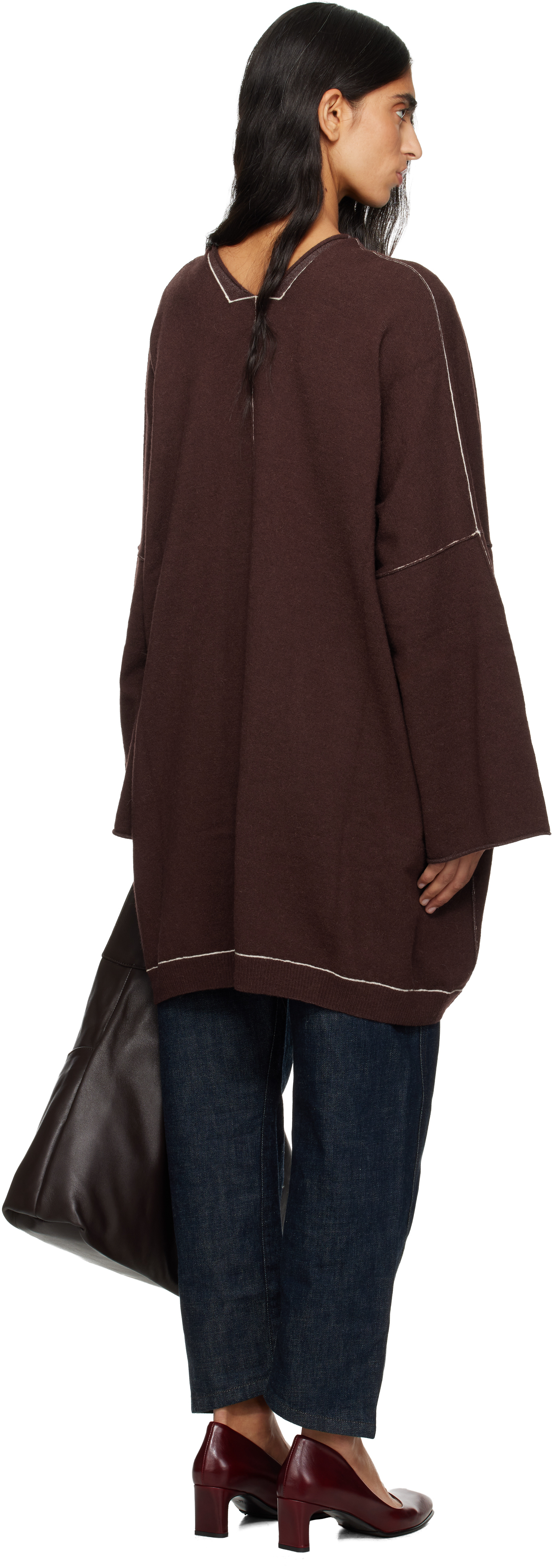 Lauren Manoogian Brown Stitch Wide Cardigan In Burgundy