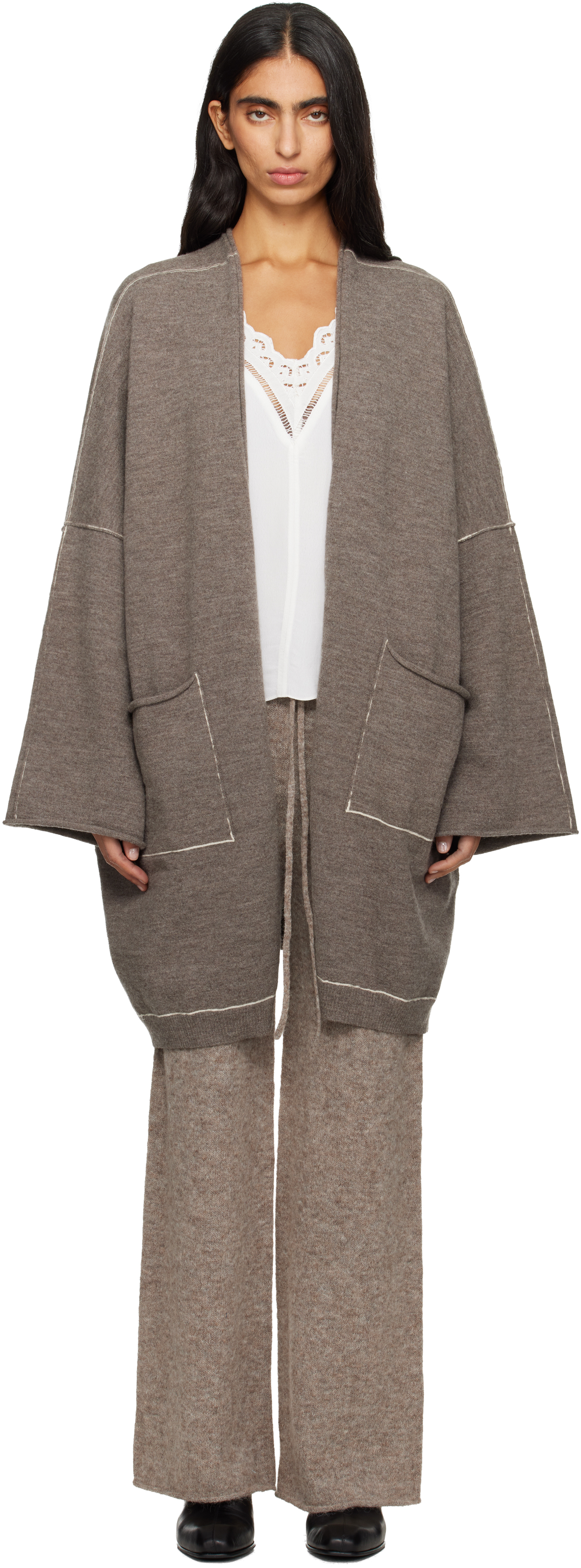 Lauren Manoogian Gray Stitch Wide Cardigan In Brown