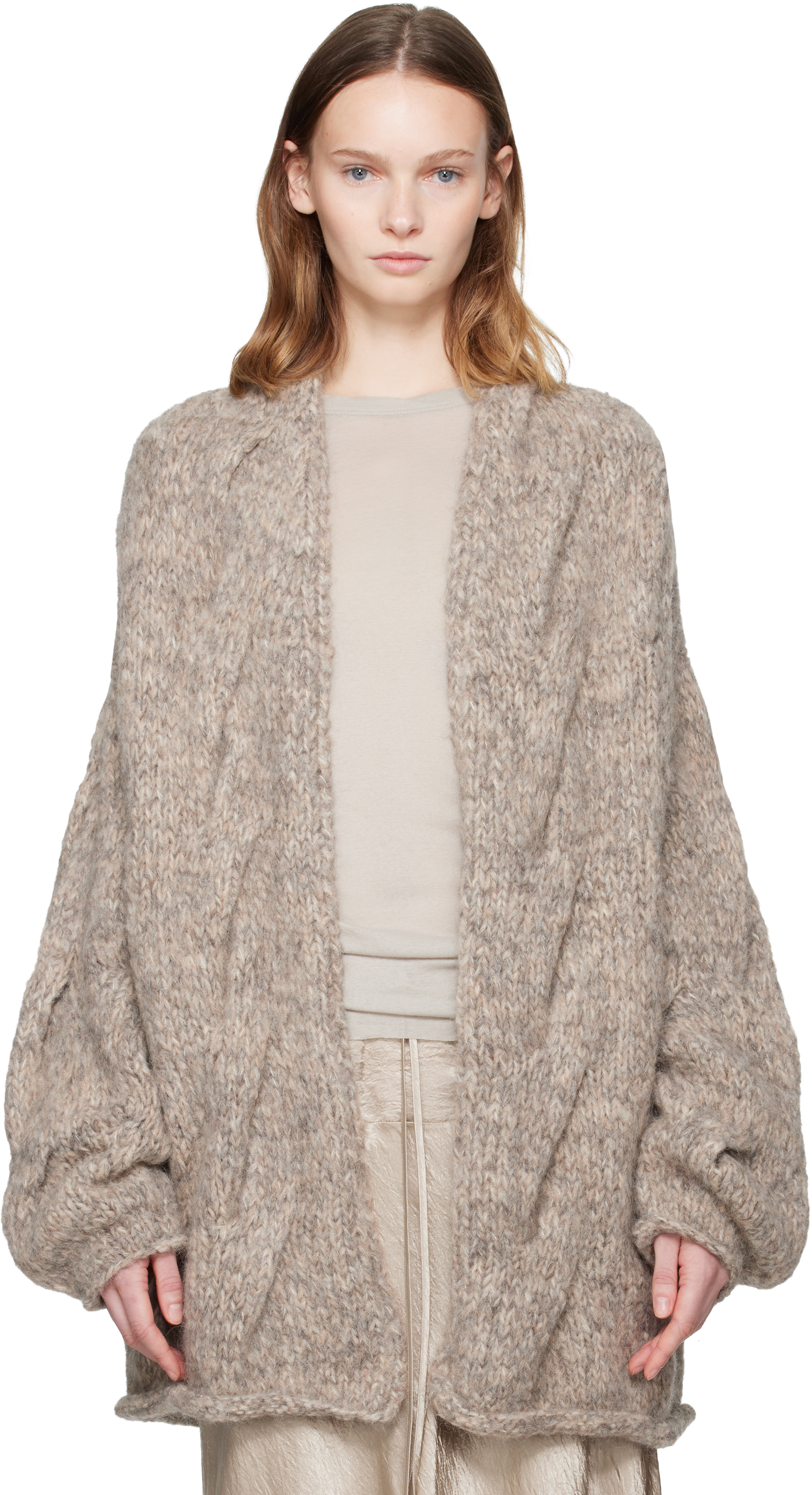 Lauren Manoogian Gray Handknit Cable Cardigan In Brown