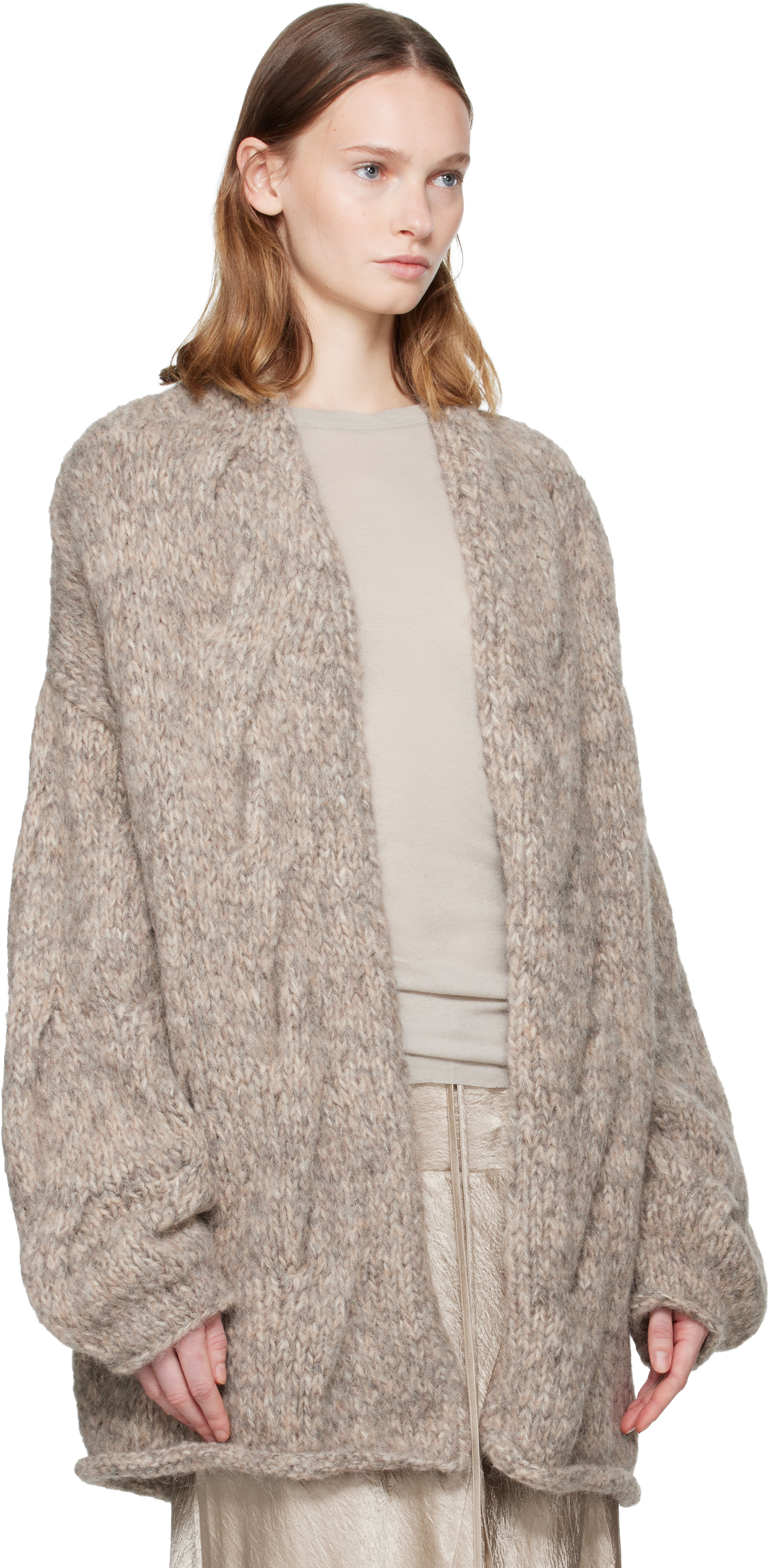 Lauren Manoogian Gray Handknit Cable Cardigan In Brown