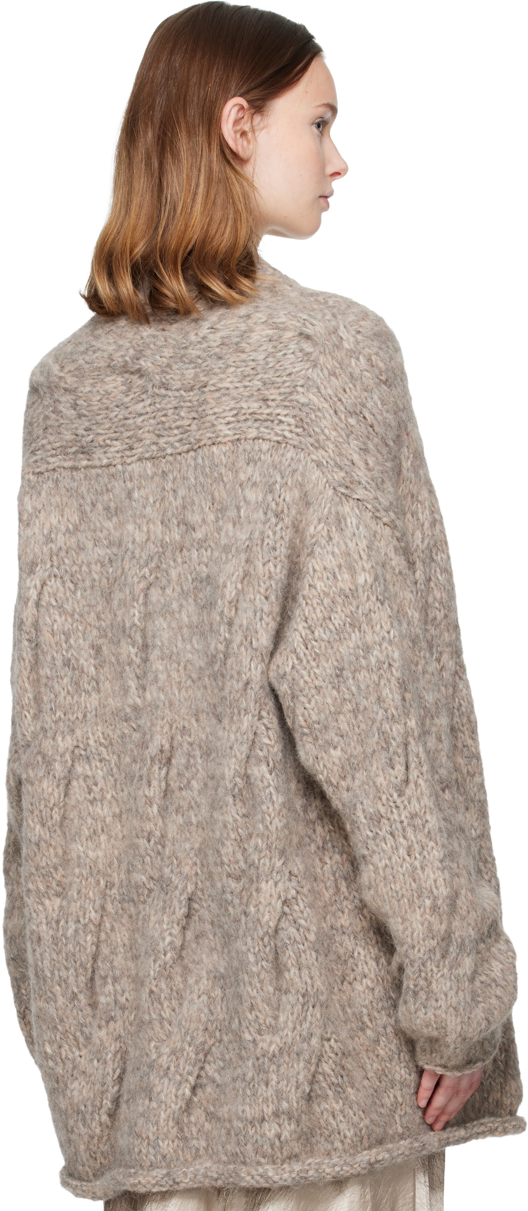 Lauren Manoogian Gray Handknit Cable Cardigan In Brown