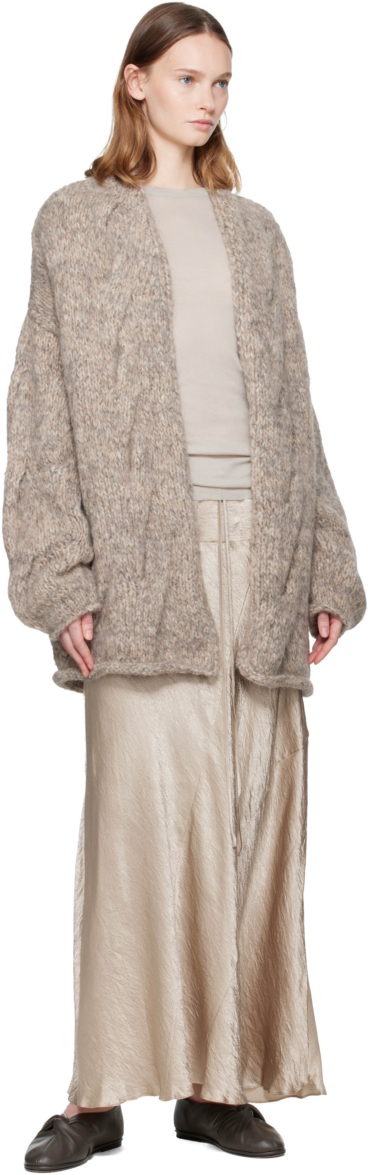 Lauren Manoogian Gray Handknit Cable Cardigan In Brown