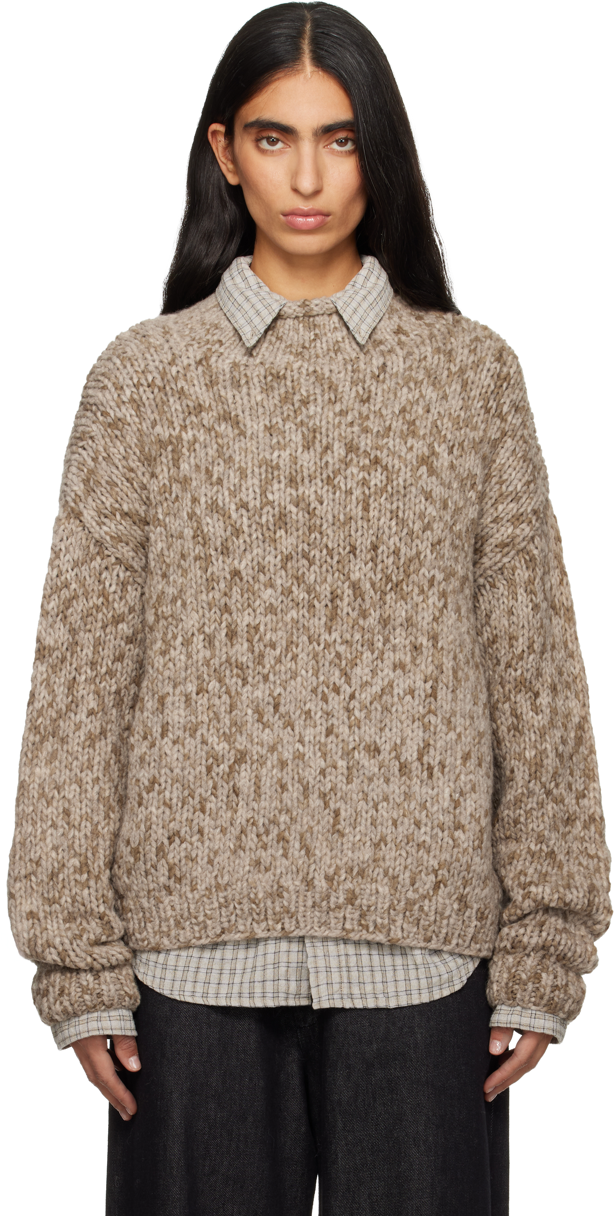 Beige Handknit Paint Rollneck Sweater by Lauren Manoogian on Sale