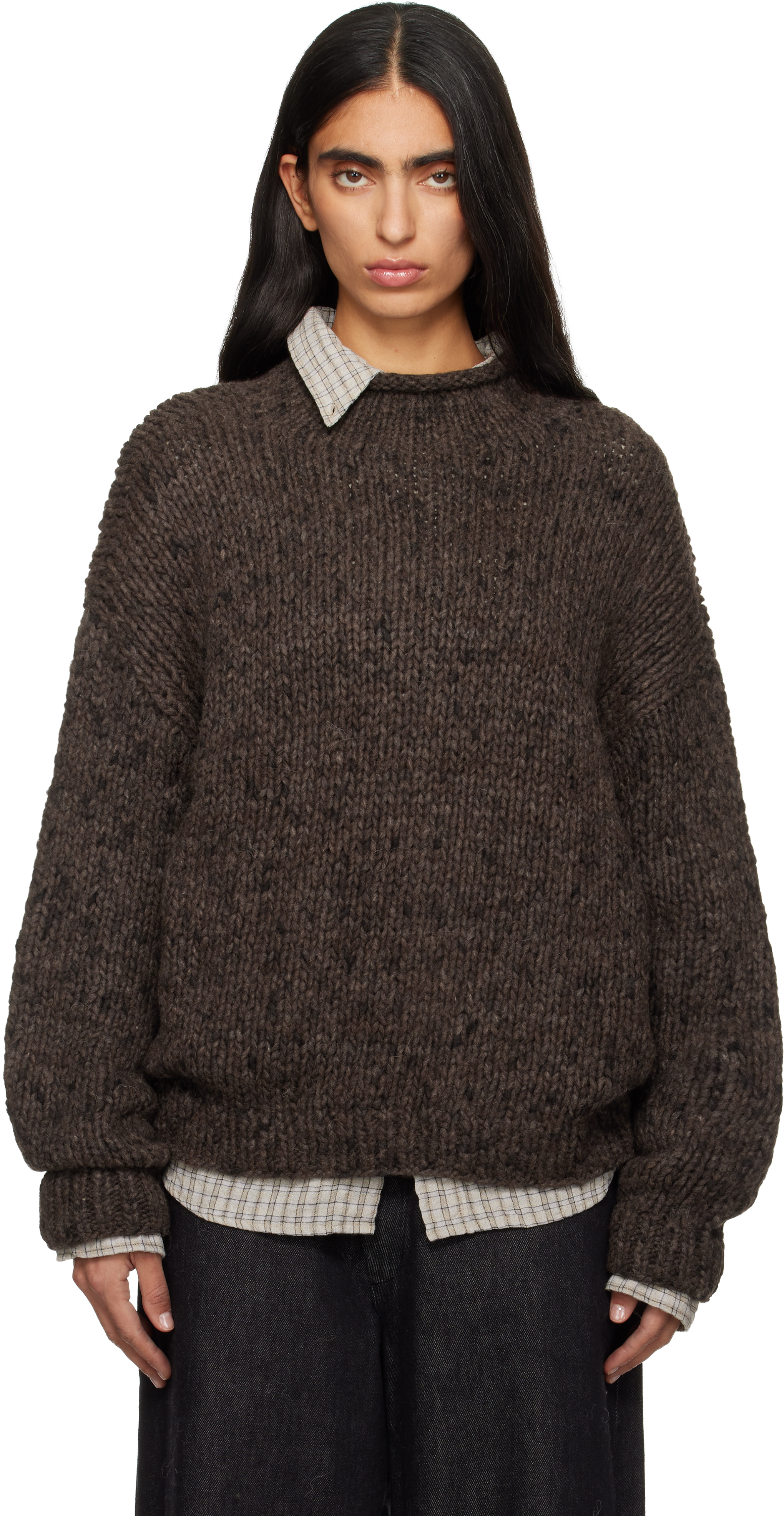 Lauren Manoogian Brown Handknit Paint Rollneck Sweater In Brown