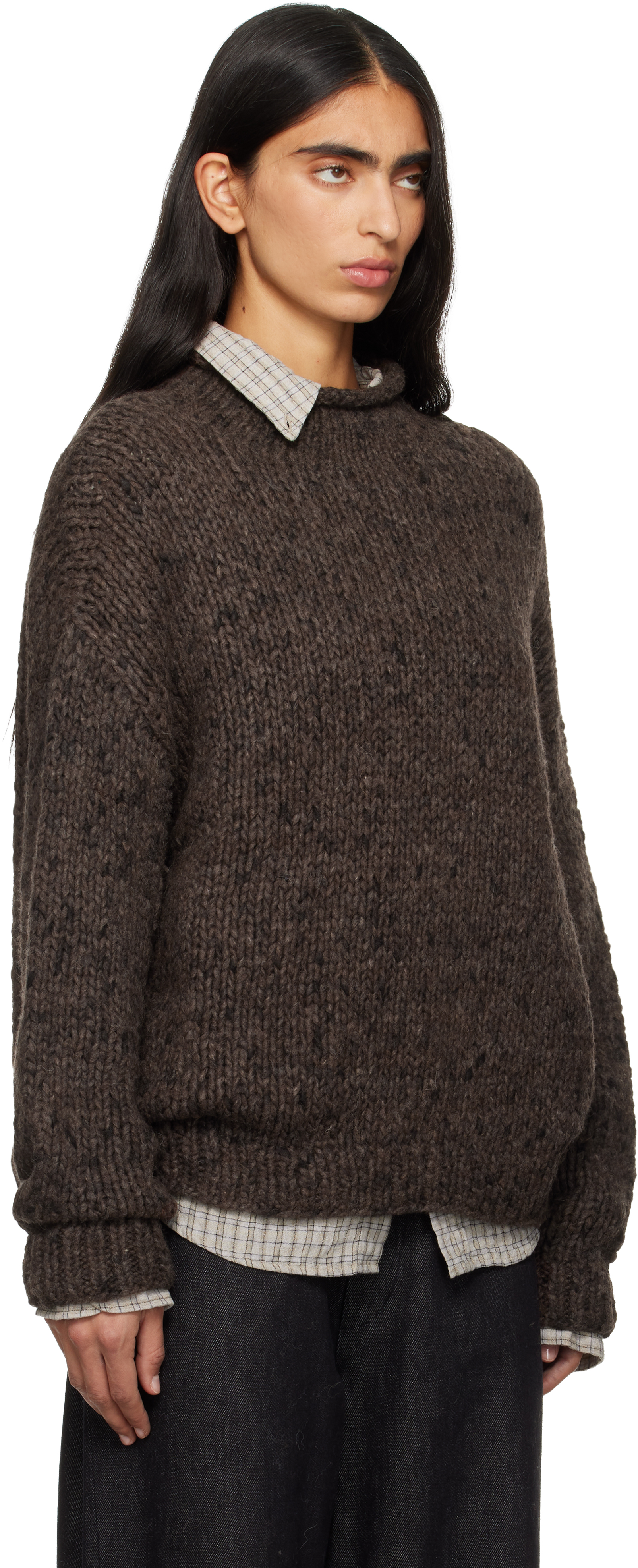 Lauren Manoogian Brown Handknit Paint Rollneck Sweater In Brown
