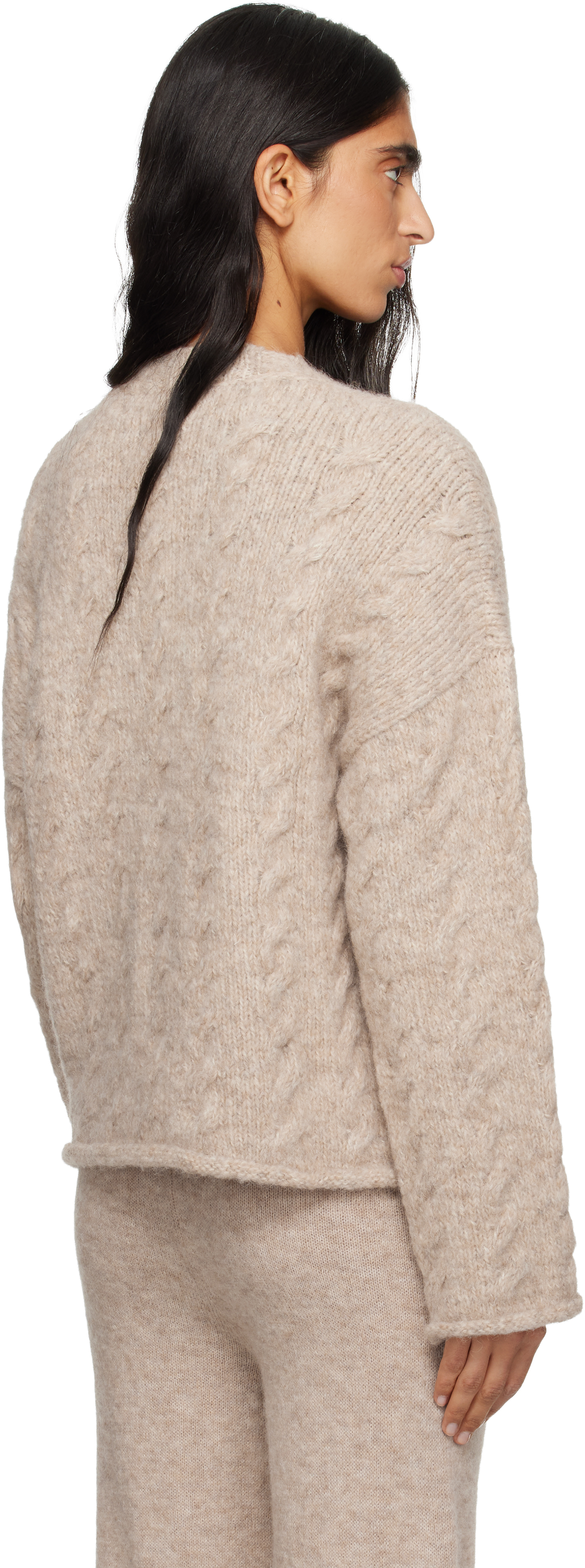 Lauren Manoogian Beige Cable Crewneck Sweater In Burgundy