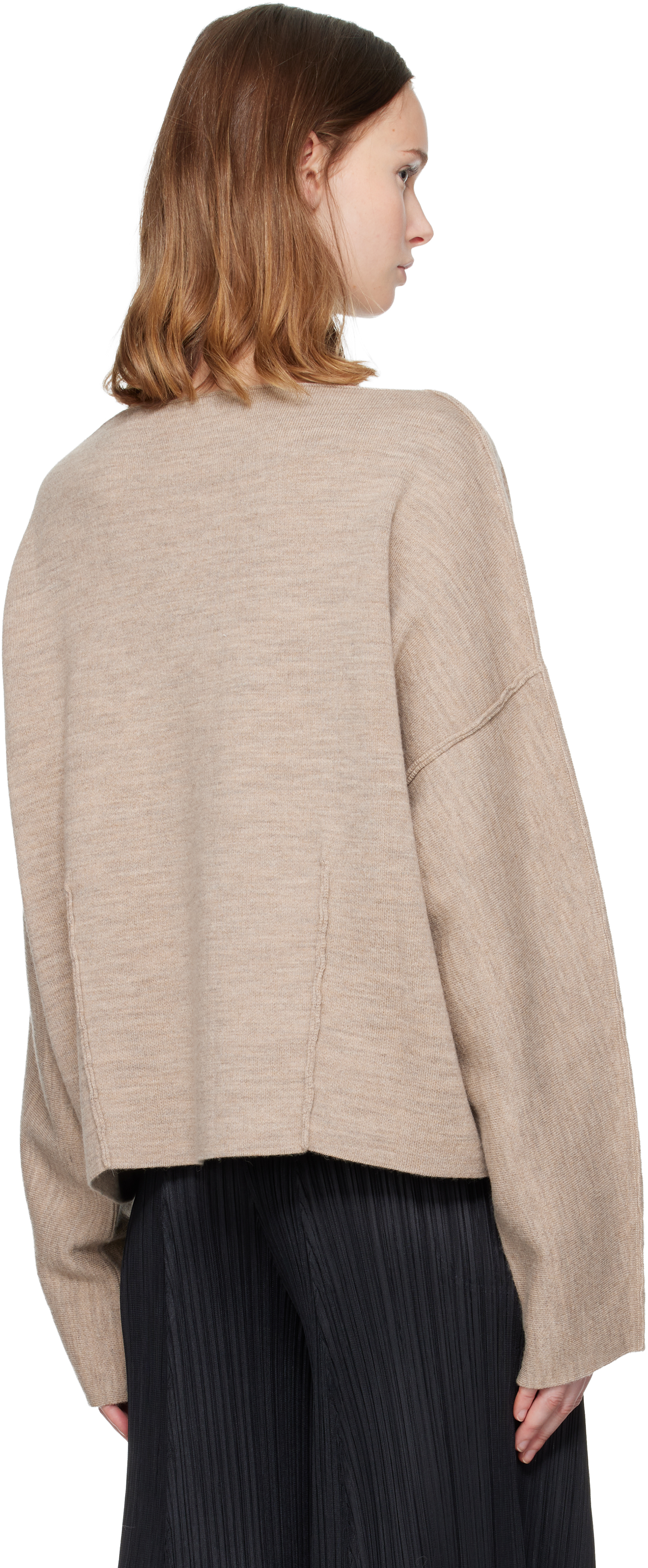 Lauren Manoogian Beige Double Knit Boatneck Sweater In Brown