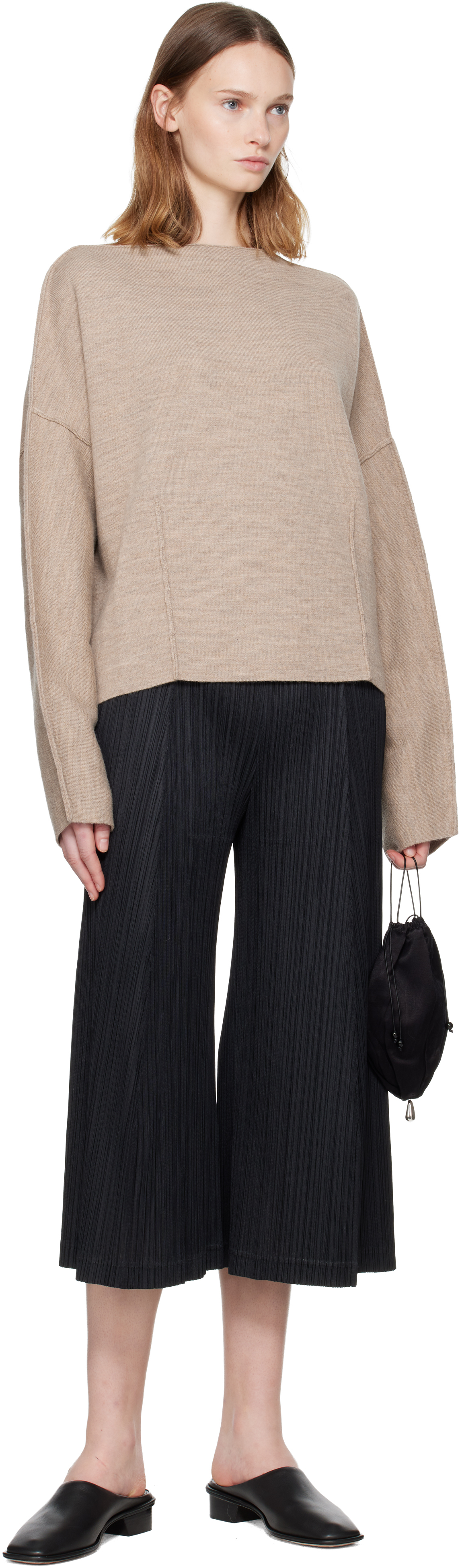 Lauren Manoogian Beige Double Knit Boatneck Sweater In Brown