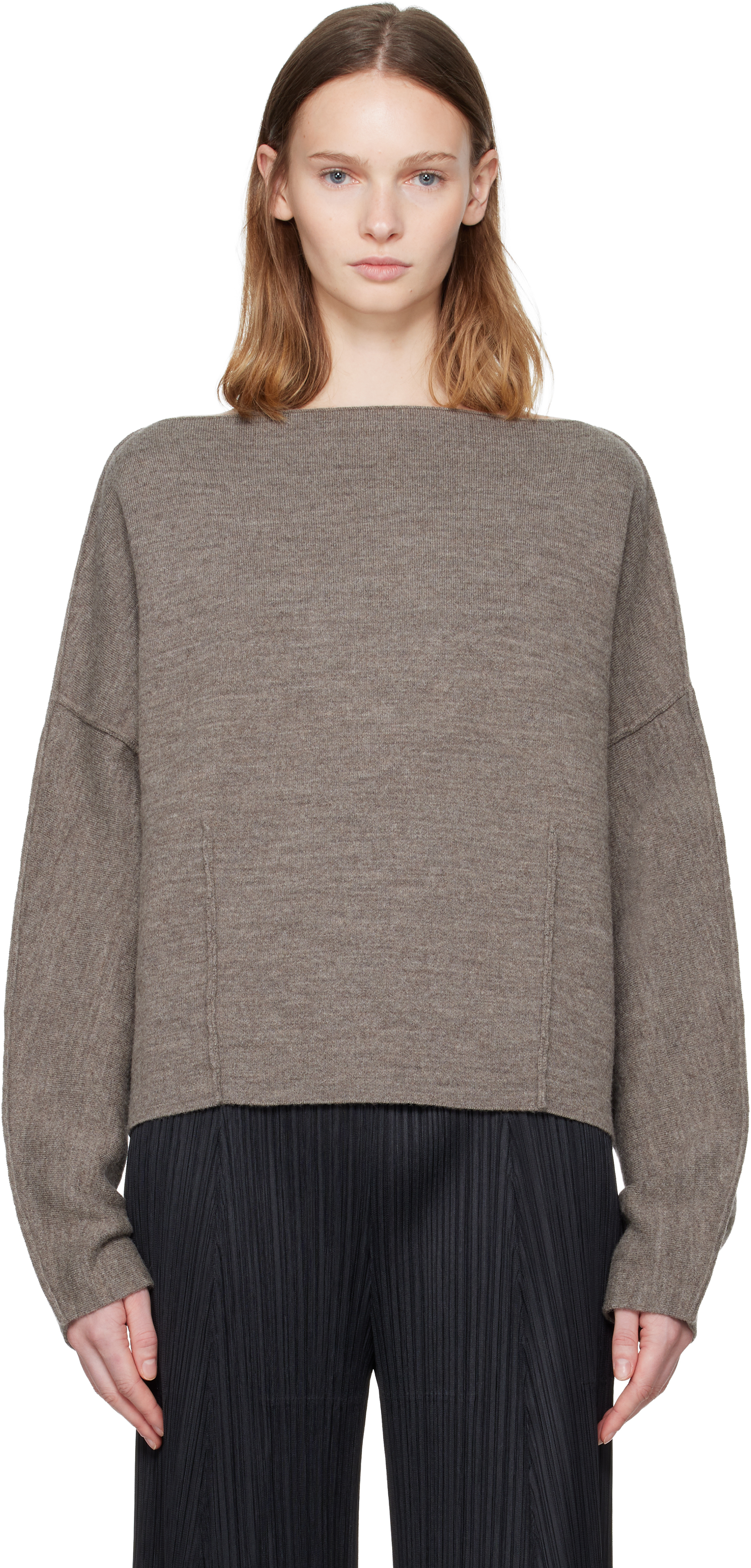 Lauren Manoogian Gray Double Knit Boatneck Sweater In Gray