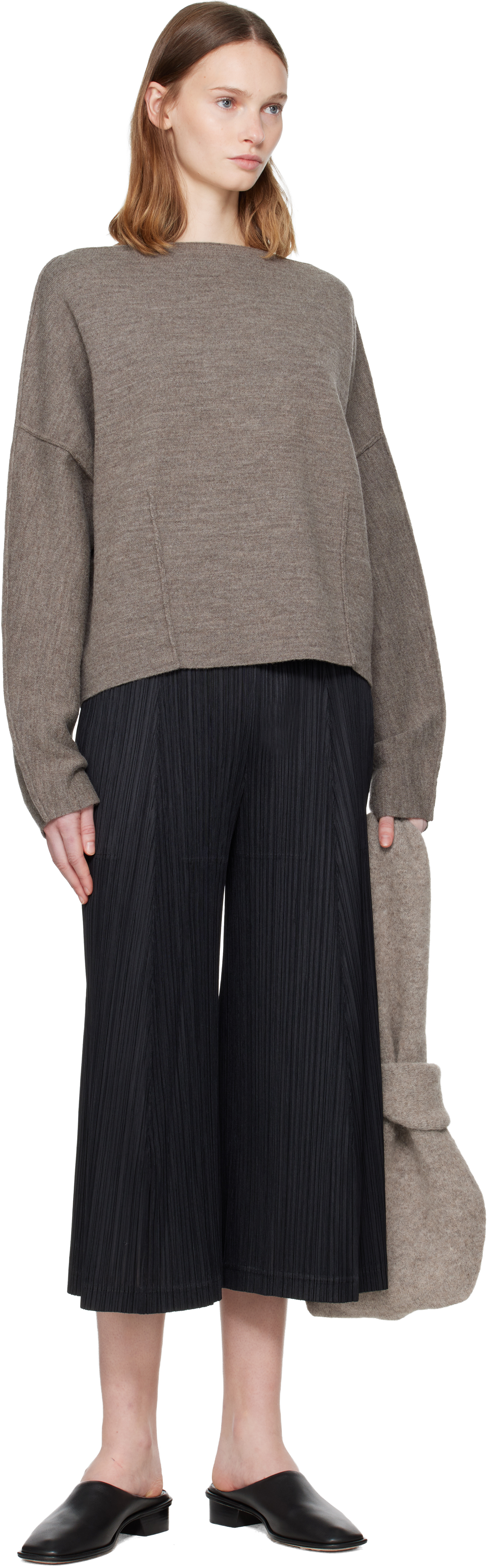 Lauren Manoogian Gray Double Knit Boatneck Sweater In Gray