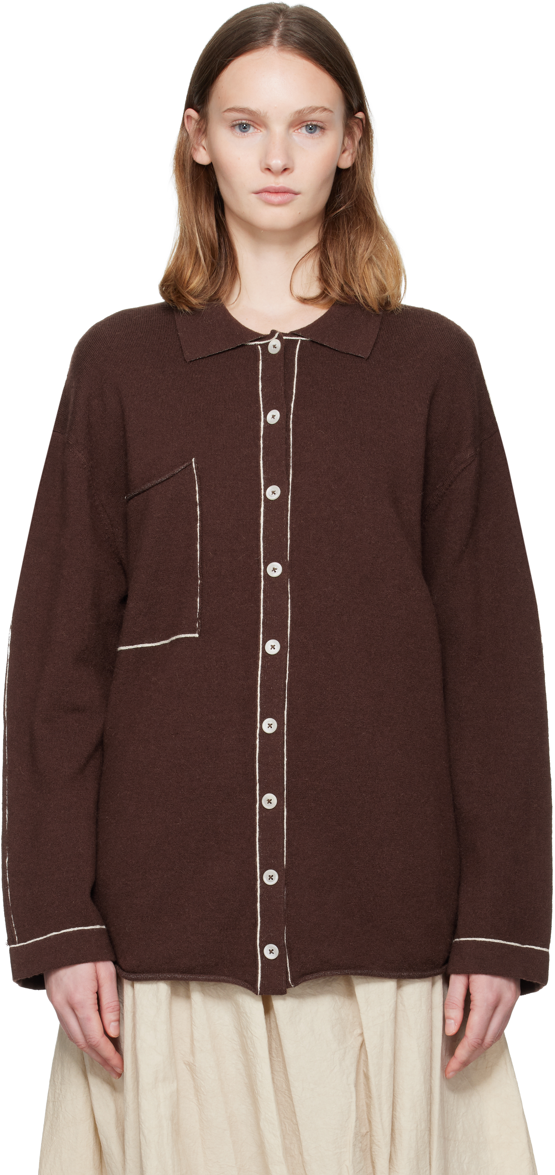 Lauren Manoogian Burgundy Stitch Big Shirt In Brown