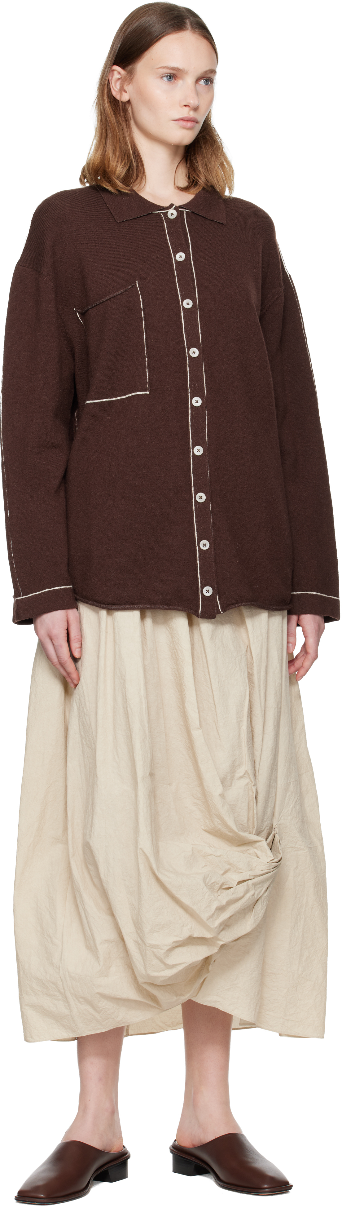 Lauren Manoogian Burgundy Stitch Big Shirt In Brown