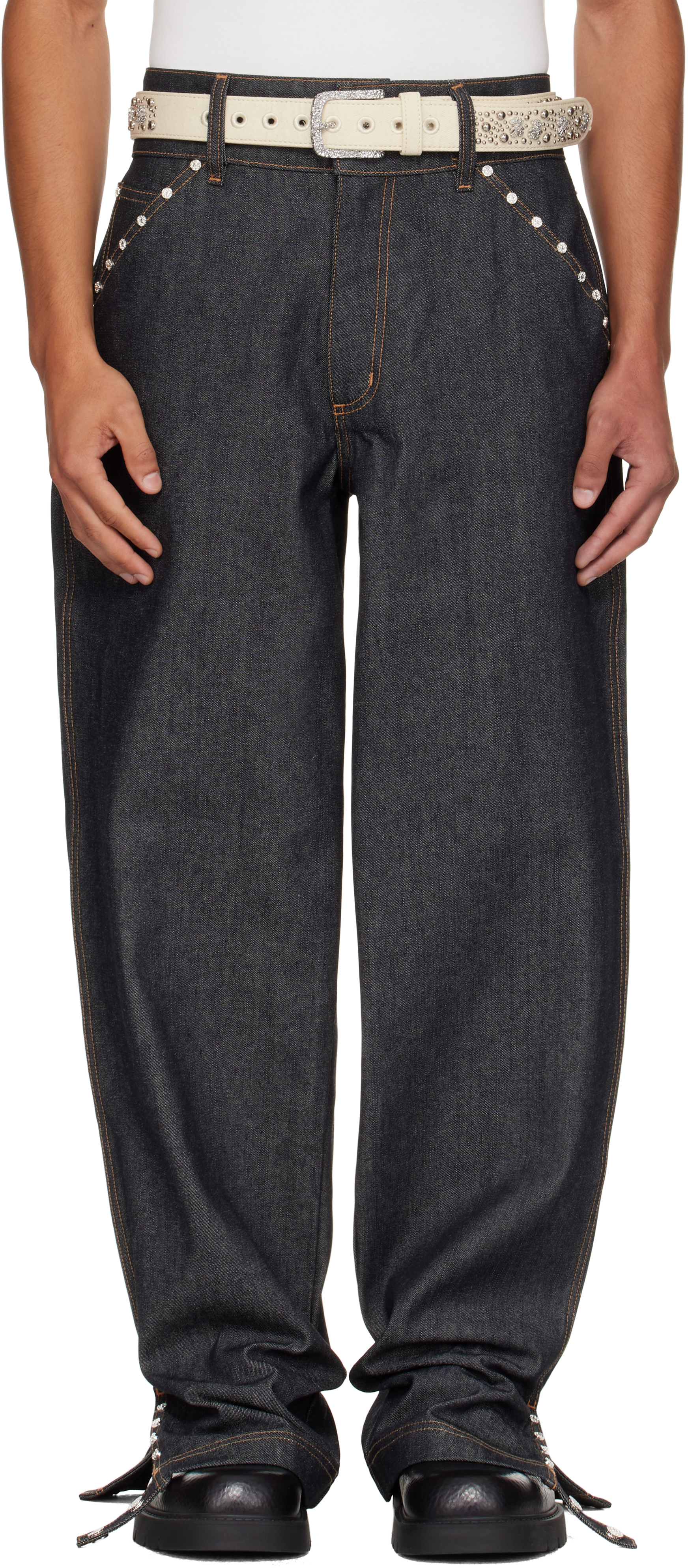 Veneda Carter Ssense Exclusive Navy Studded Jeans In Black