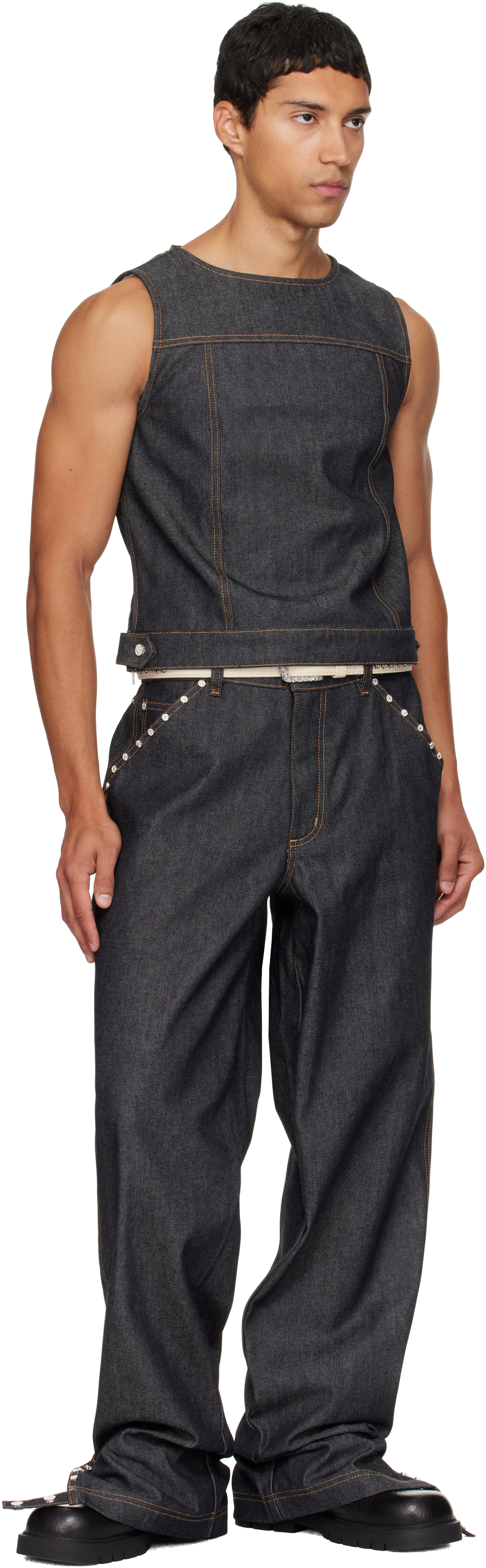 Veneda Carter Ssense Exclusive Navy Studded Jeans In Black