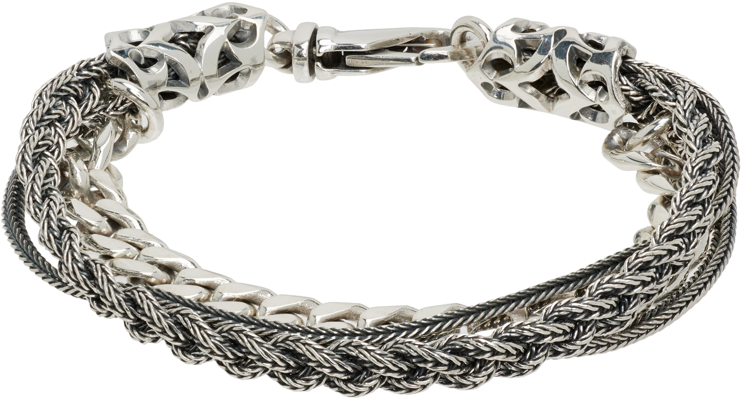 Emanuele Bicocchi Chain & Braided Bracelet In Silver