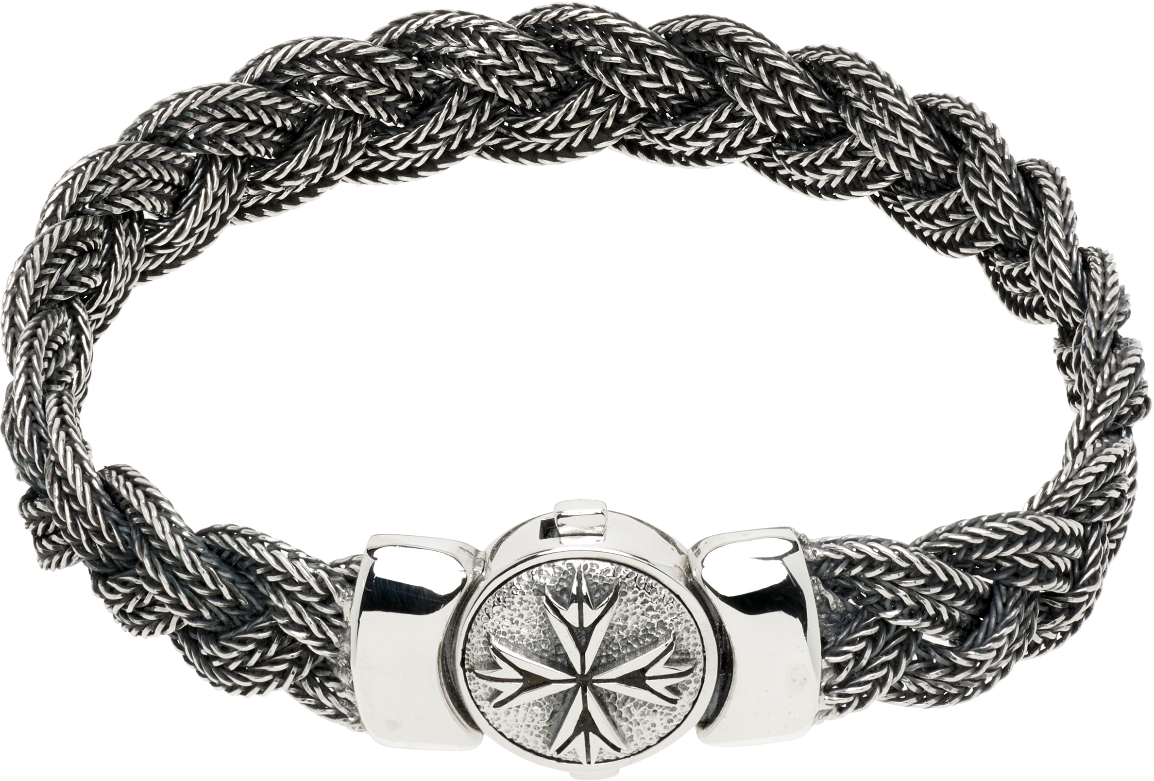 Emanuele Bicocchi Large Diamond-cut Flat Braided Bracelet In Silver