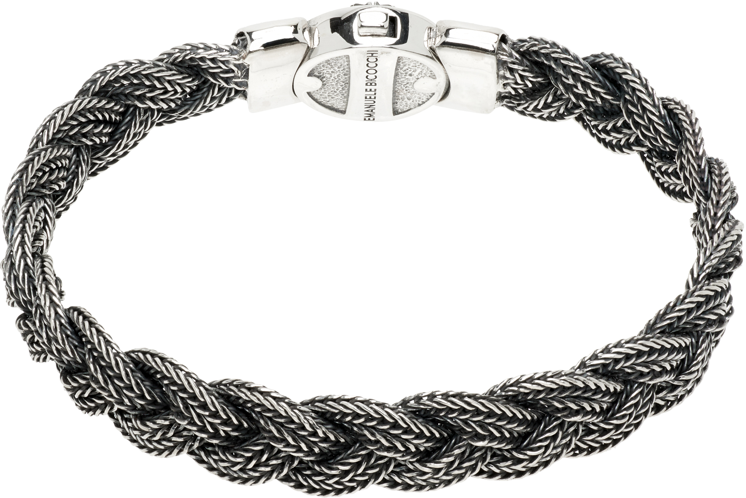 Emanuele Bicocchi Large Diamond-cut Flat Braided Bracelet In Silver