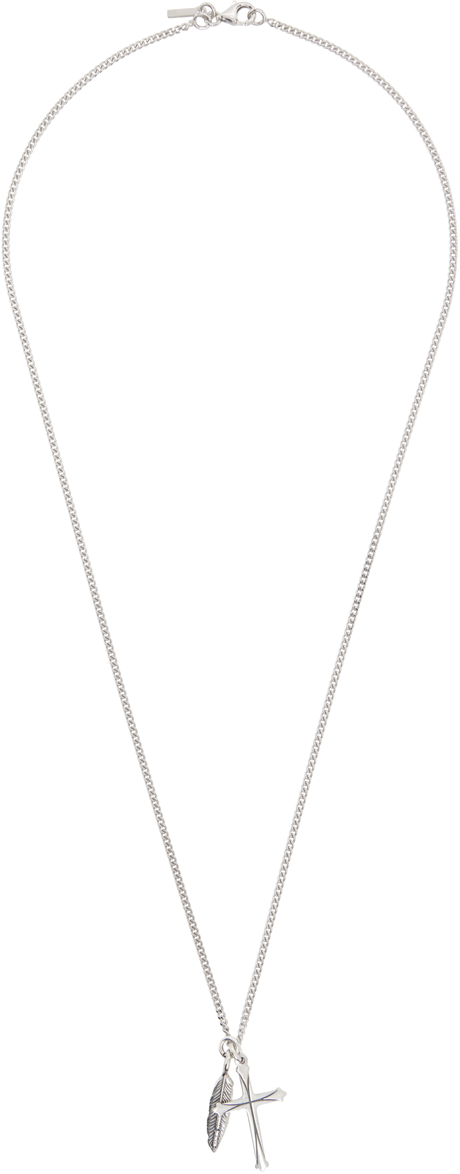 Emanuele Bicocchi Feather & Cross Necklace In Silver