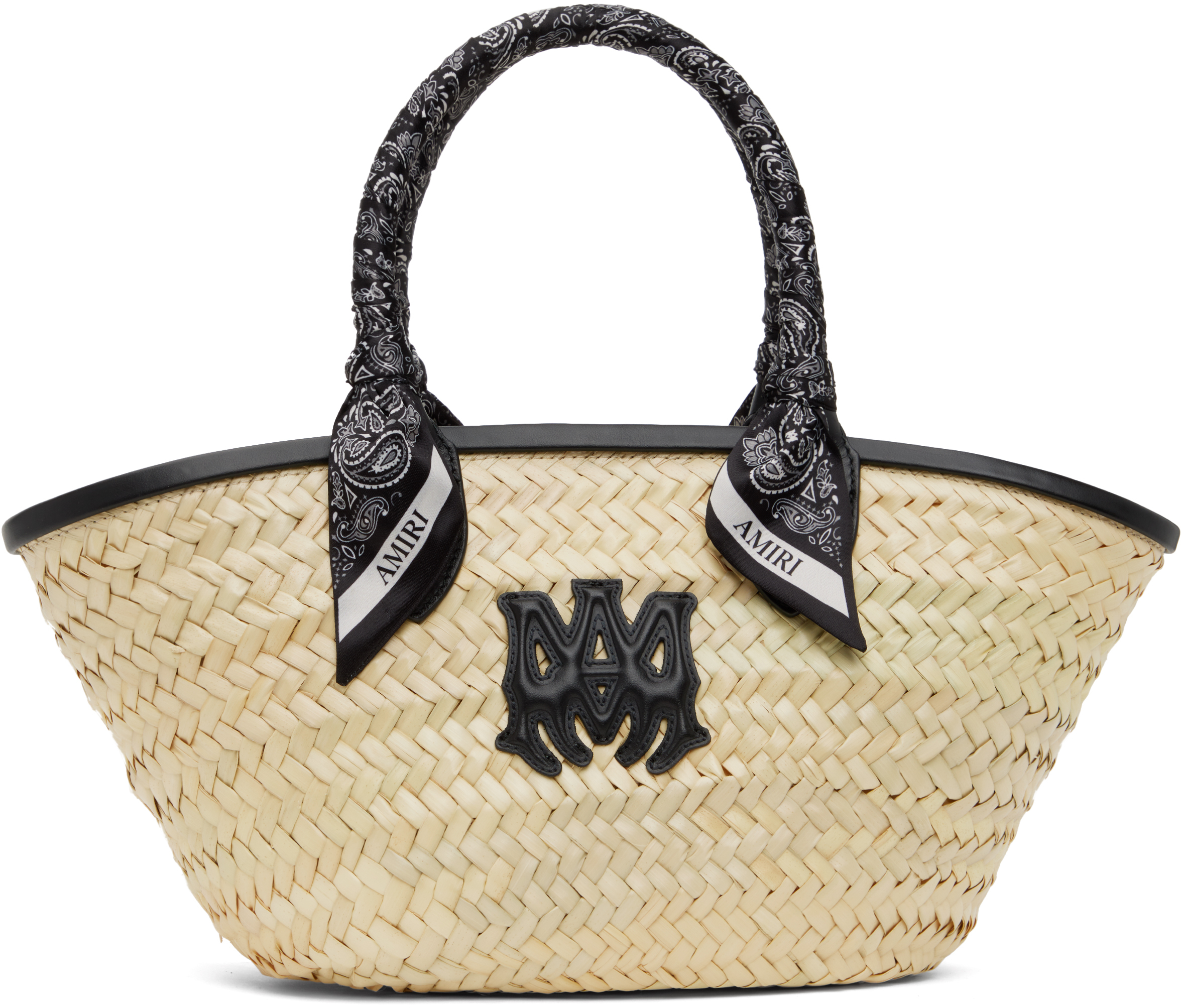 Beige & Black MA Raffia Micro Tote